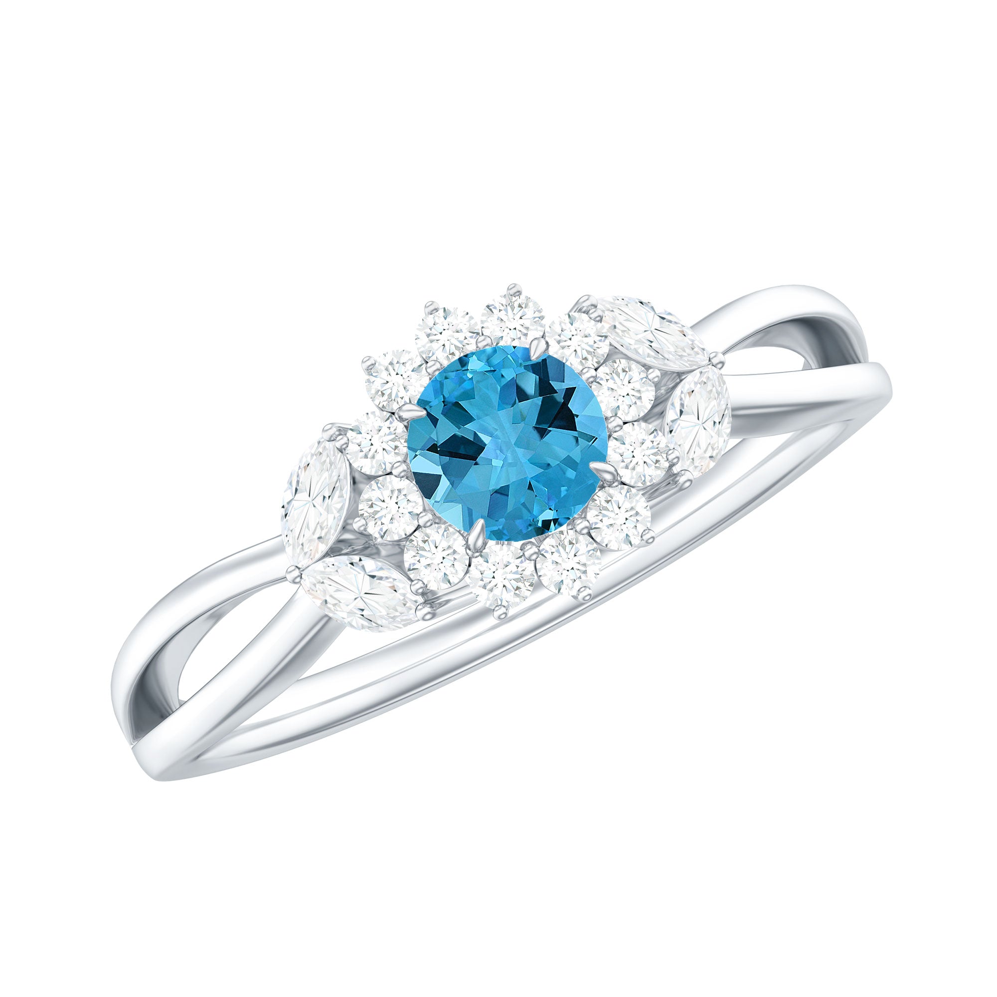 0.50 CT Swiss Blue Topaz Engagement Ring with Diamond