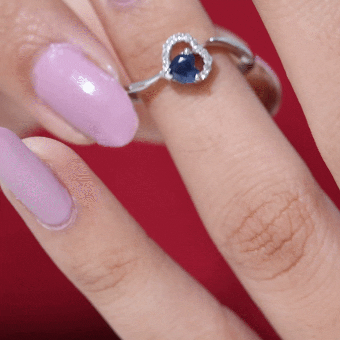 Real Heart Shape Blue Sapphire Diamond Promise Ring for Women AAA - Rosec Jewels