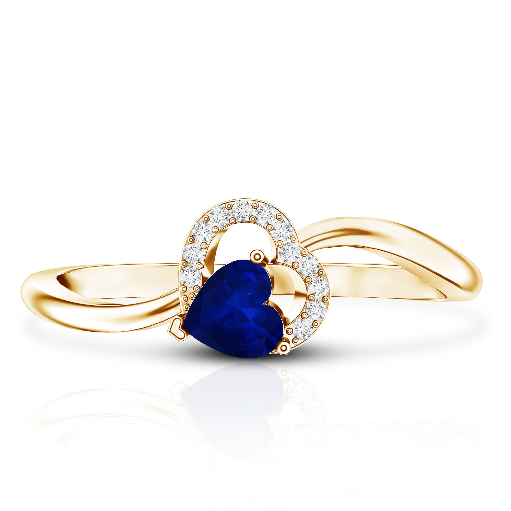 Real Heart Shape Blue Sapphire Diamond Promise Ring for Women AAA - Rosec Jewels