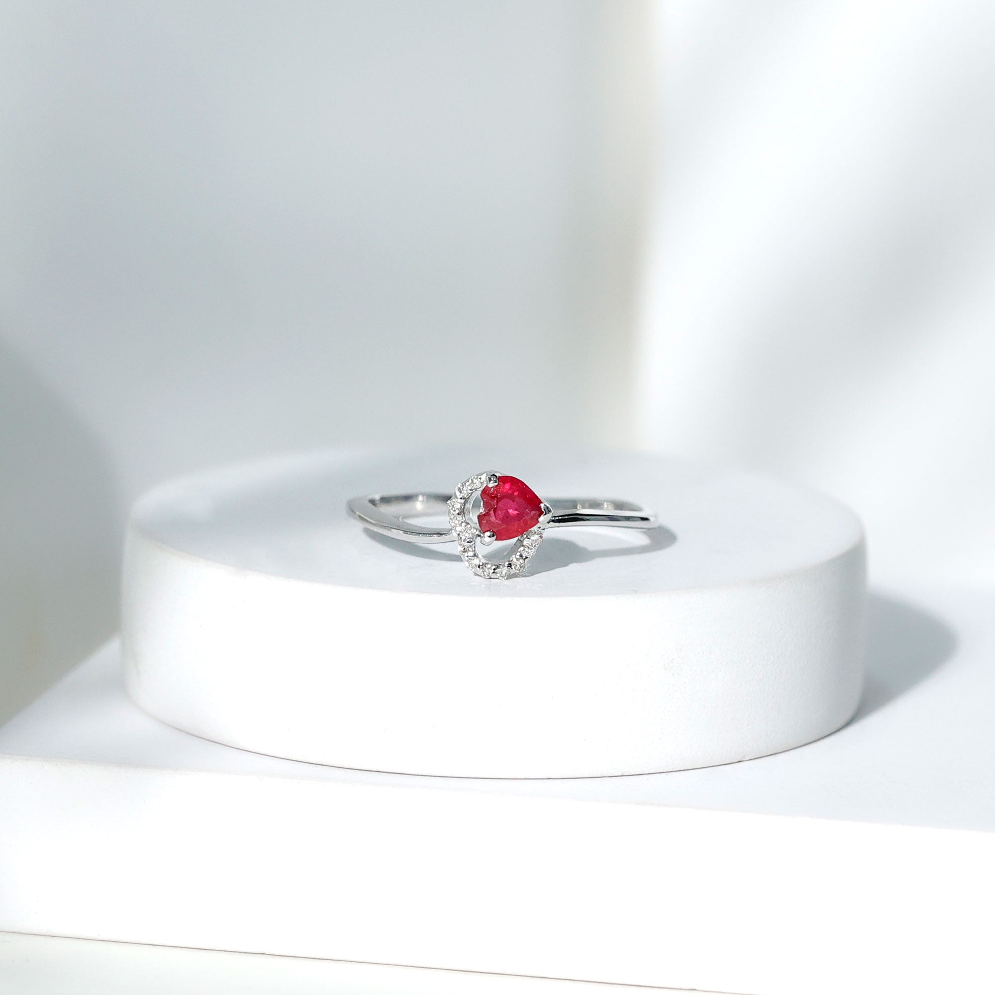 Natural Half Carat Ruby Heart Promise Ring with Diamond AAA - Rosec Jewels