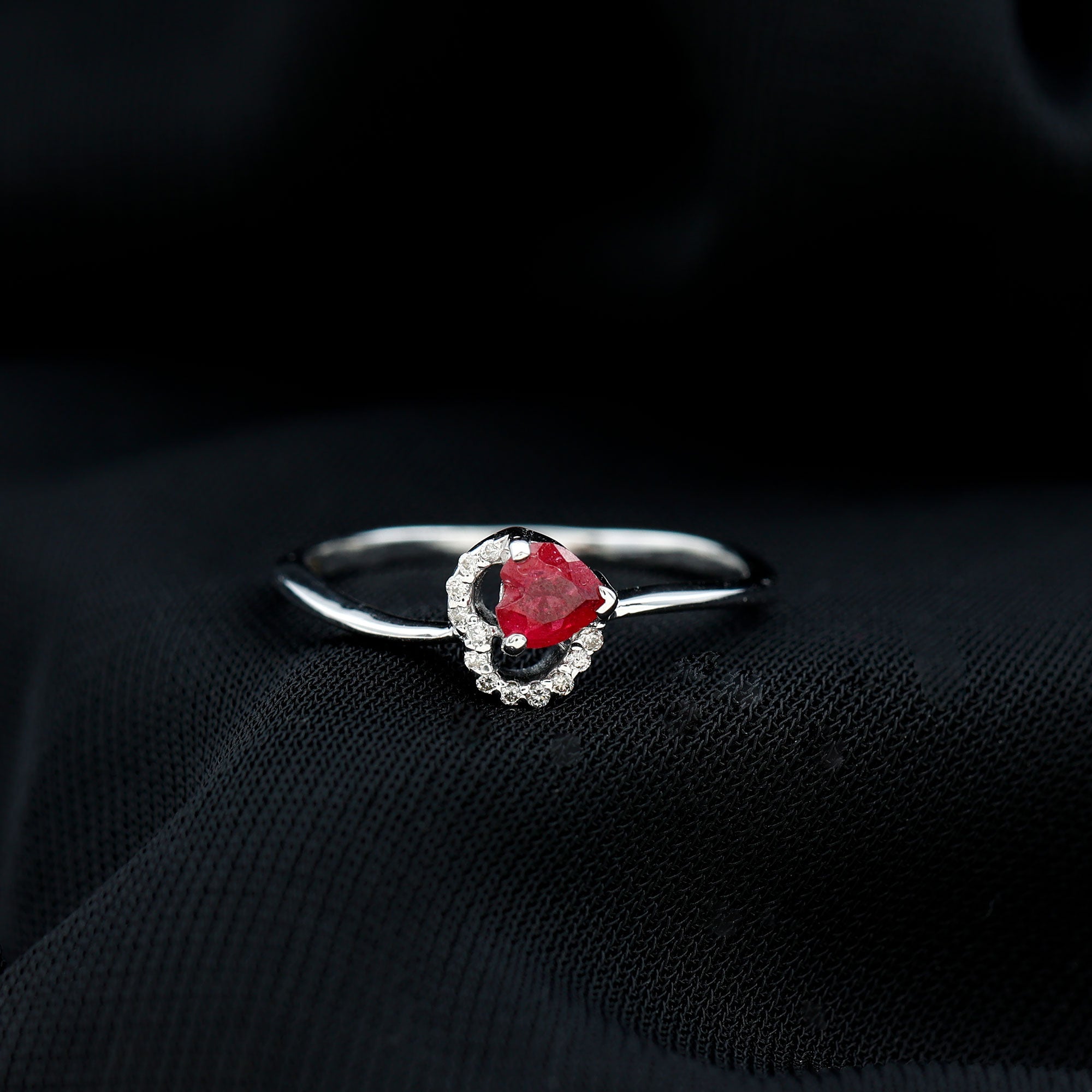 Natural Half Carat Ruby Heart Promise Ring with Diamond AAA - Rosec Jewels