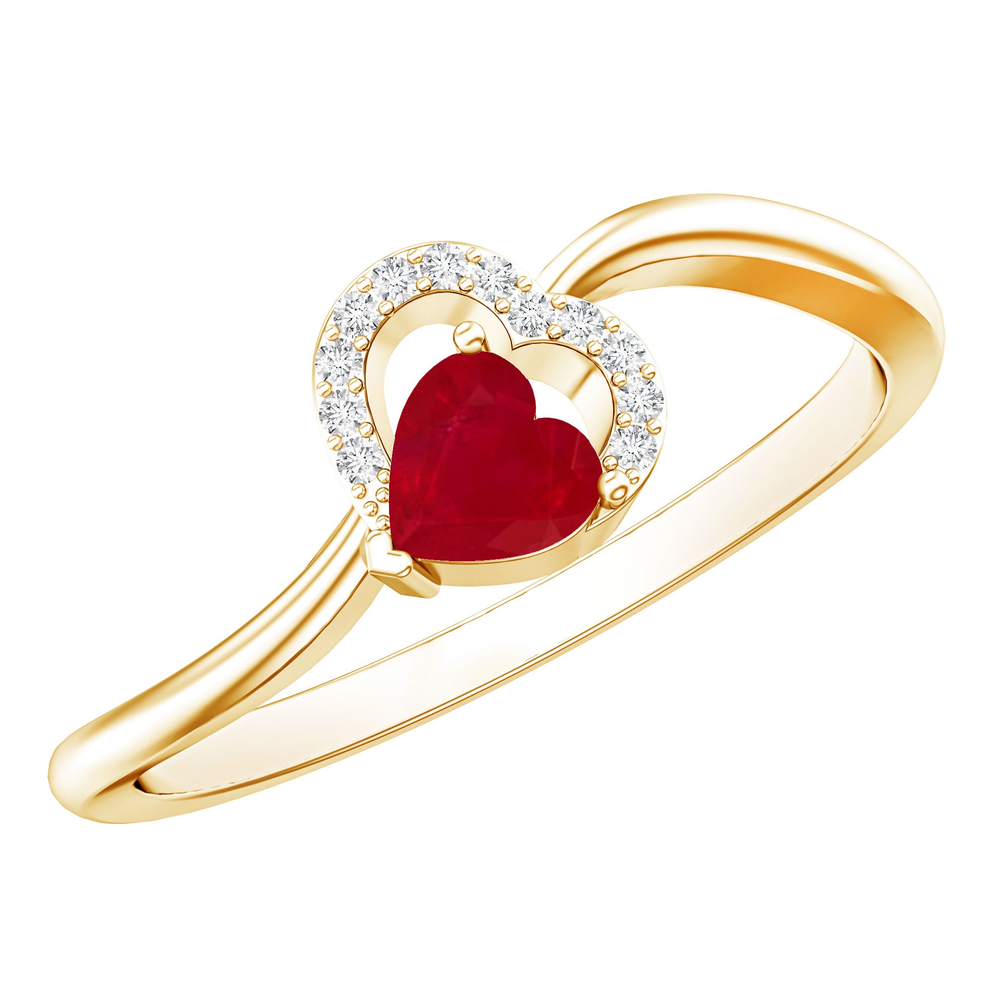 Natural Half Carat Ruby Heart Promise Ring with Diamond AAA - Rosec Jewels