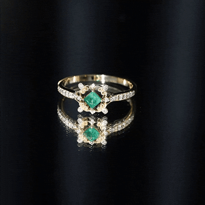 Antique Looking Emerald and Diamond Engagement Ring for Women AAA - Rosec Jewels