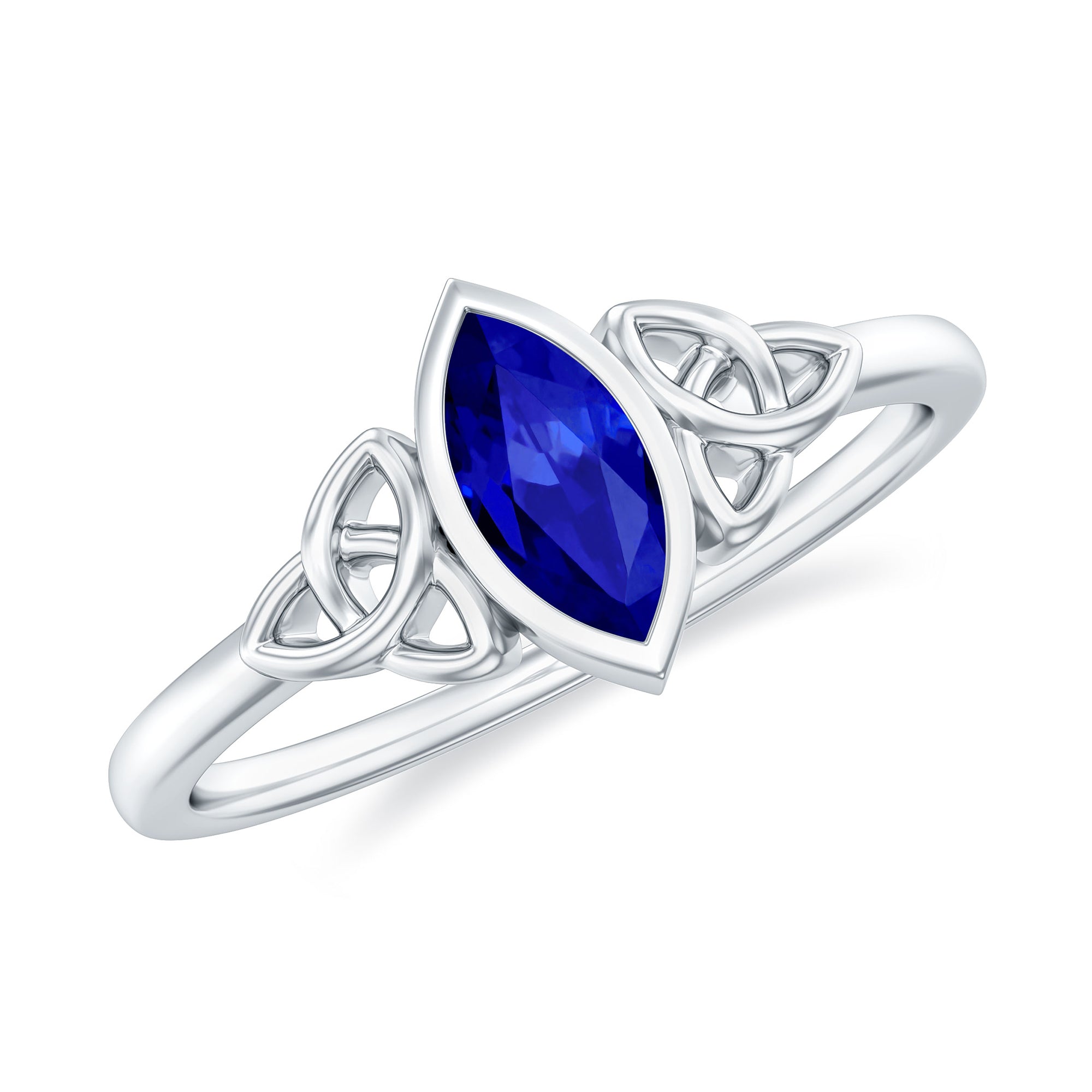 Certified Lab Grown Blue Sapphire Marquise Engagement Ring with Celtic Knot