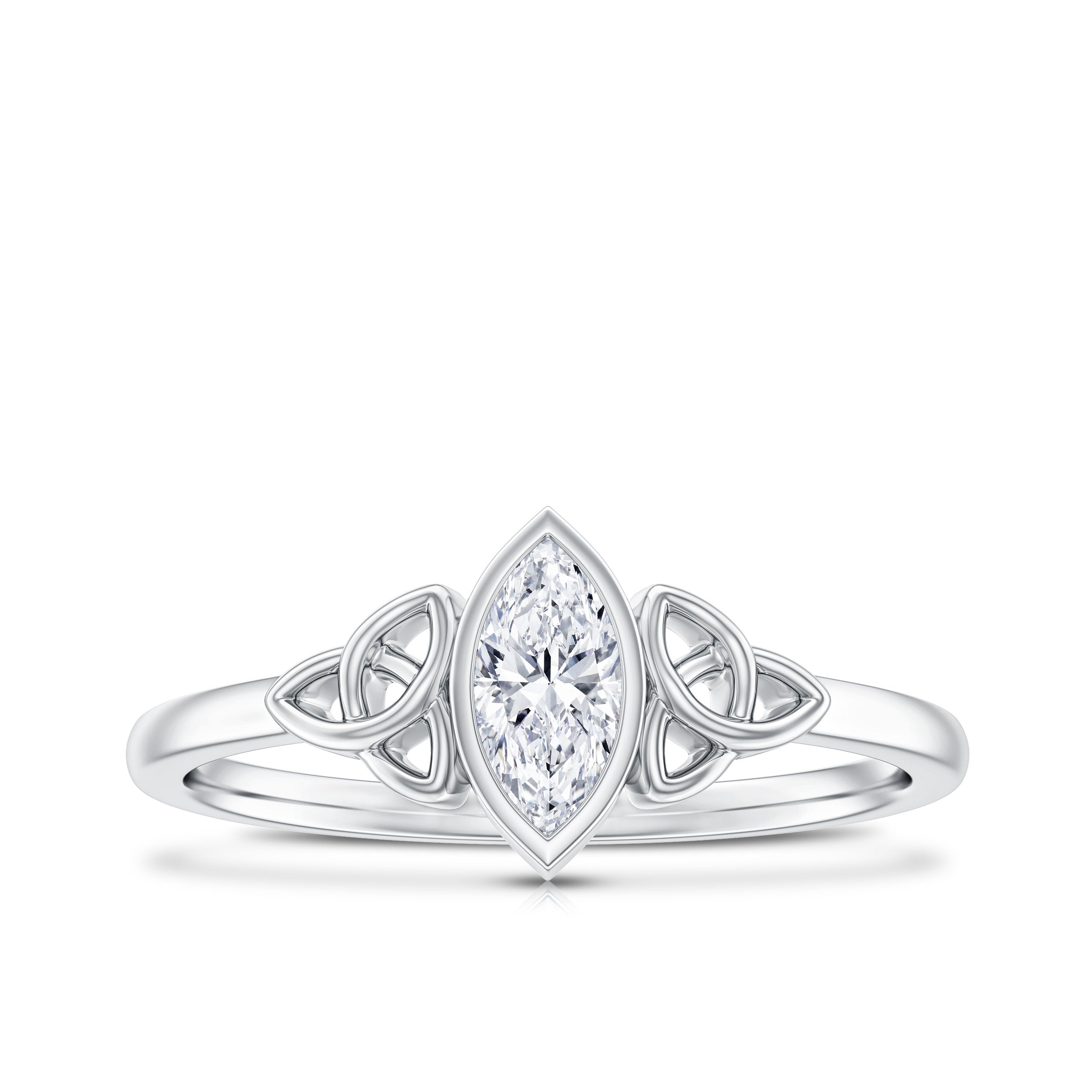 Marquise Cut Moissanite Solitaire Celtic Knot Ring in Bezel Setting D-VS1 - Rosec Jewels