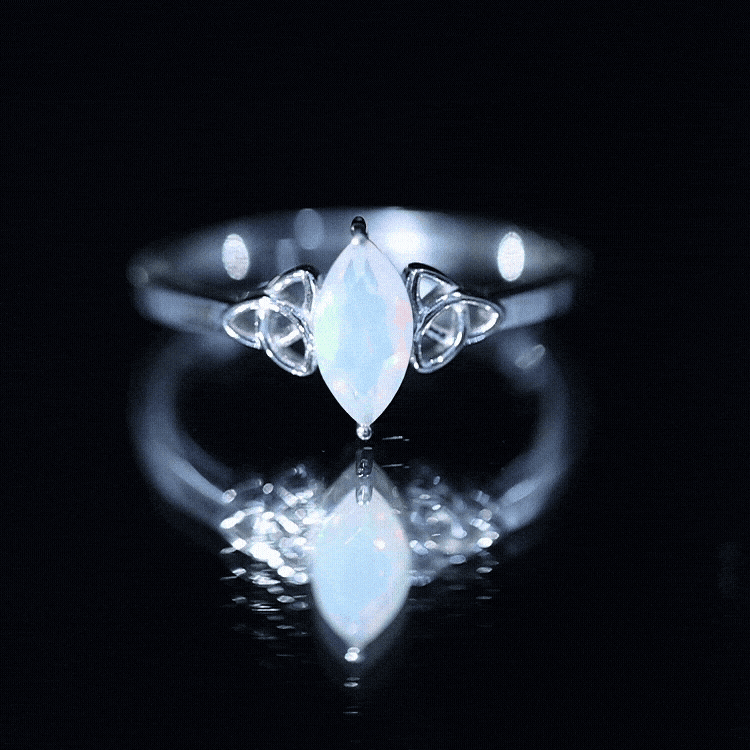 Natural Ethiopian Opal October Birthstone Ring with Celtic Knot AAA - Rosec Jewels
