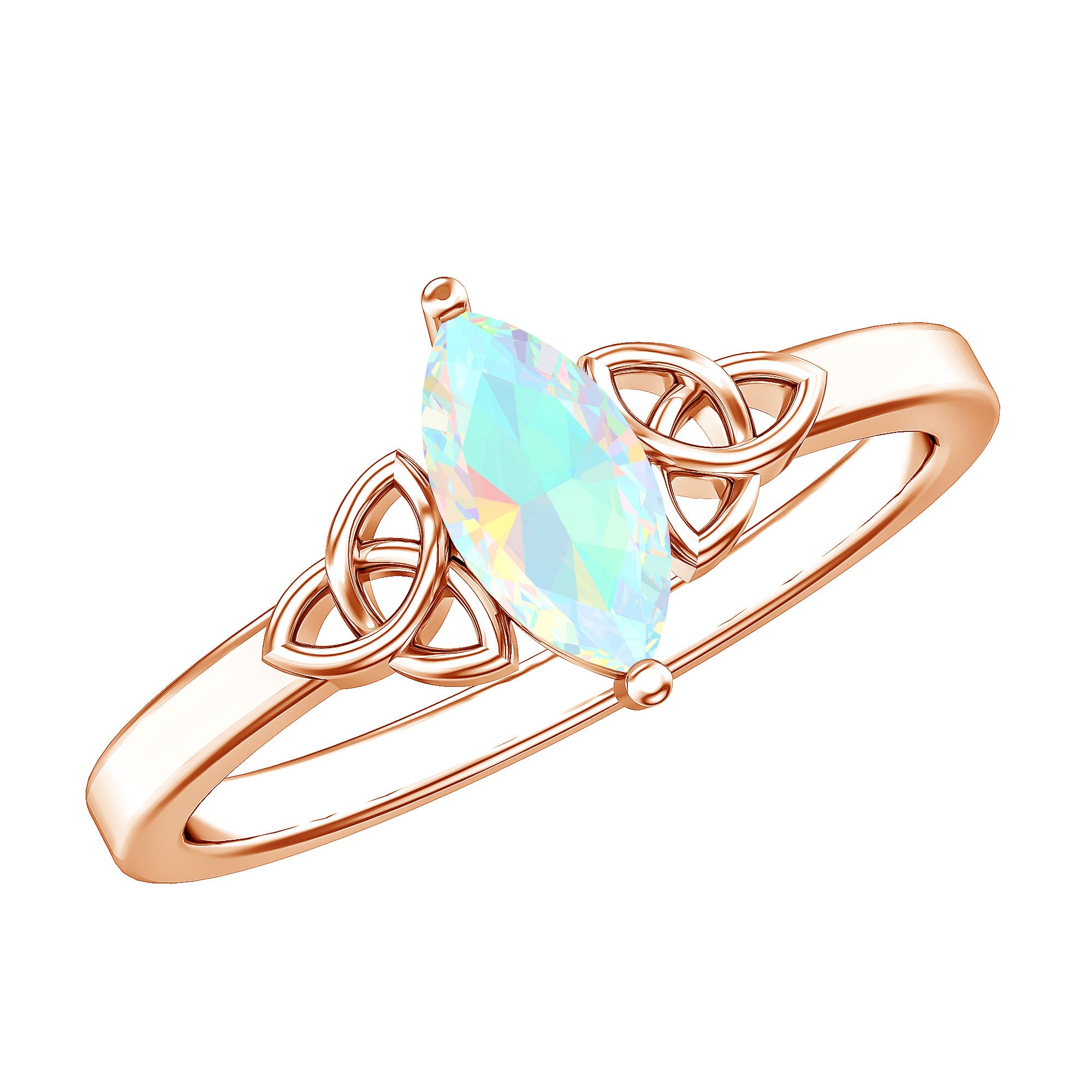 Natural Ethiopian Opal October Birthstone Ring with Celtic Knot AAA - Rosec Jewels