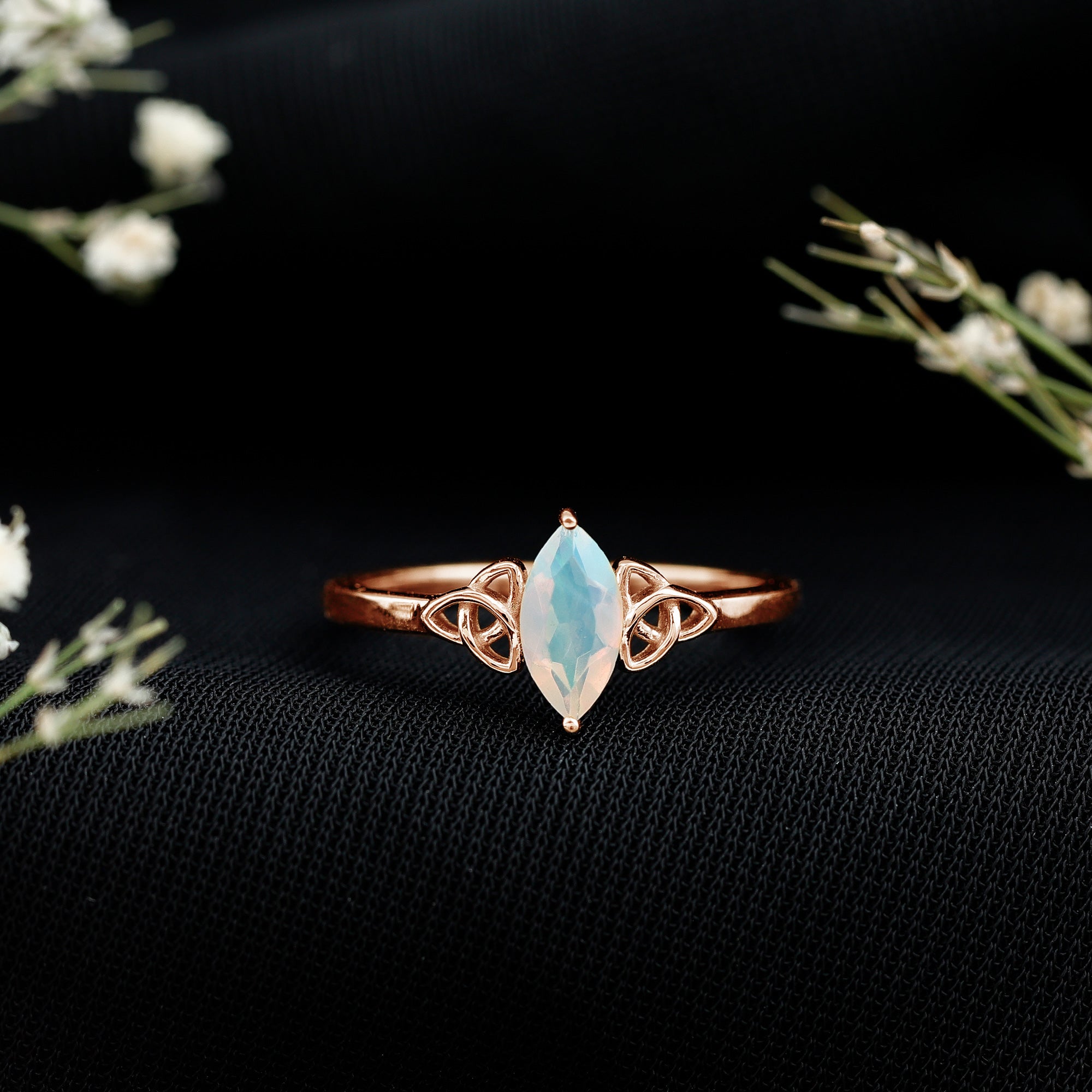 Natural Ethiopian Opal October Birthstone Ring with Celtic Knot AAA - Rosec Jewels