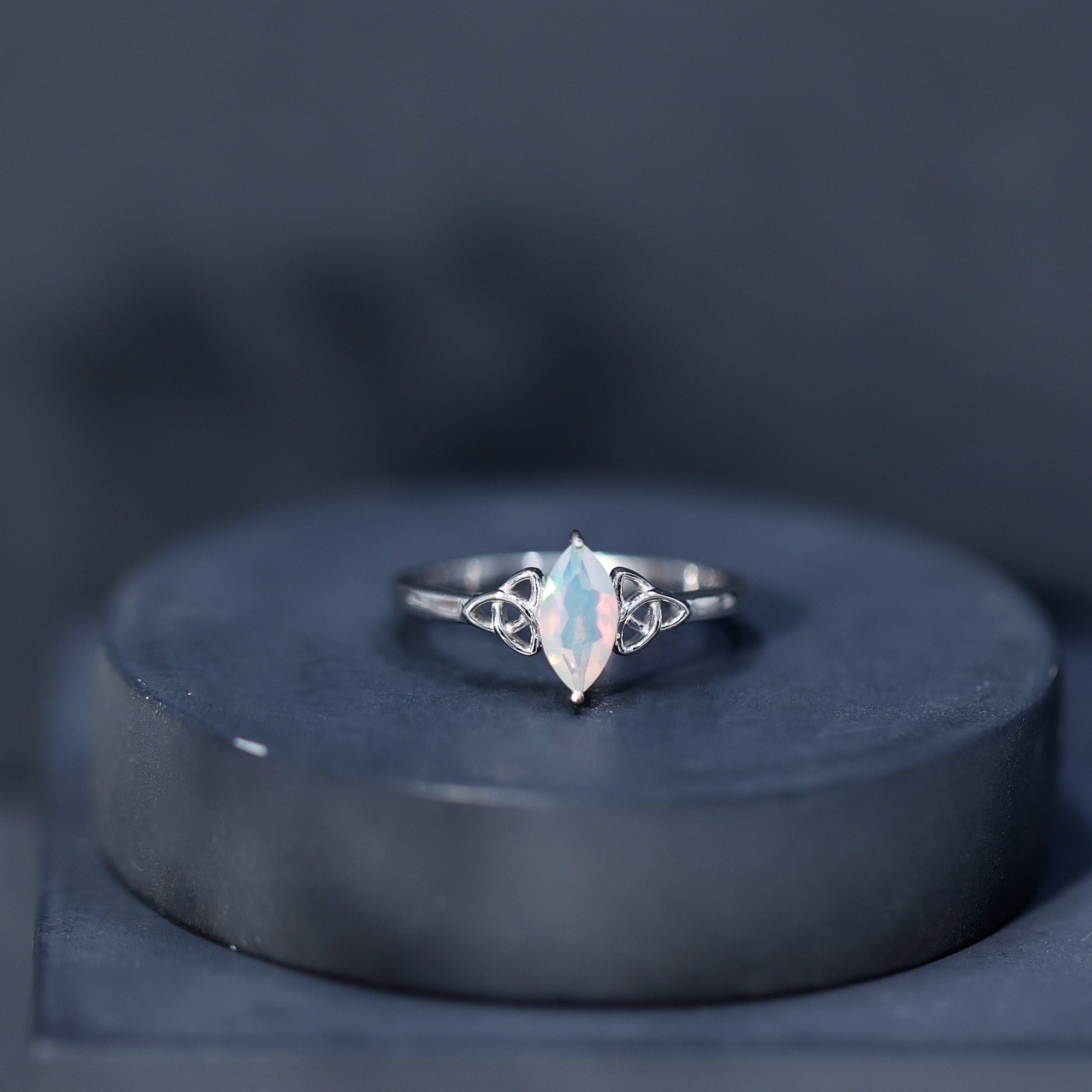 Natural Ethiopian Opal October Birthstone Ring with Celtic Knot AAA - Rosec Jewels