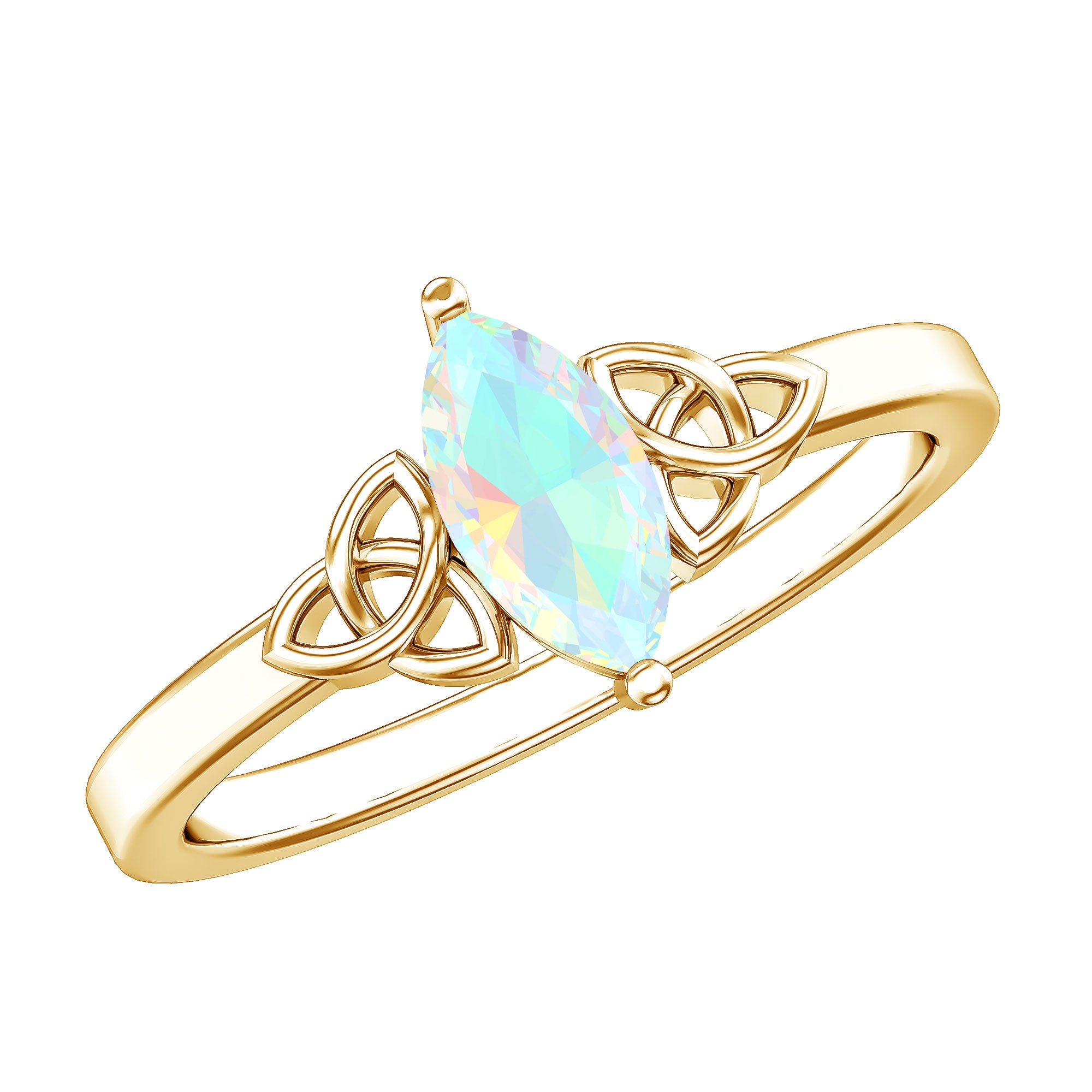 Natural Ethiopian Opal October Birthstone Ring with Celtic Knot AAA - Rosec Jewels