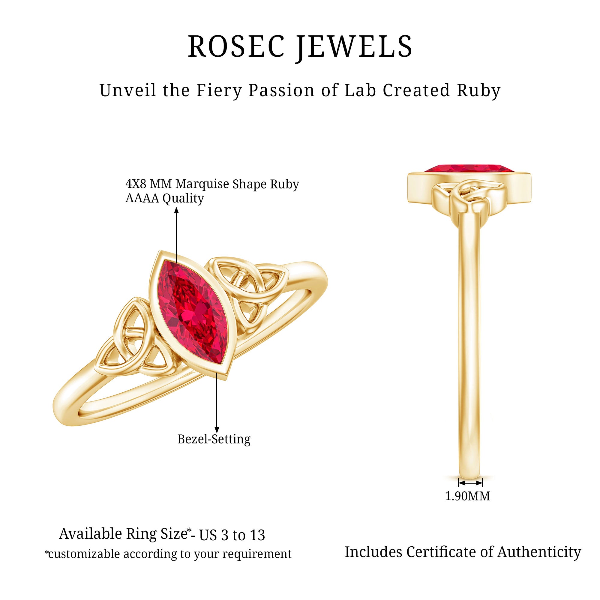 Marquise Cut Solitaire Lab Created Ruby Celtic Engagement Ring AAAA - Rosec Jewels