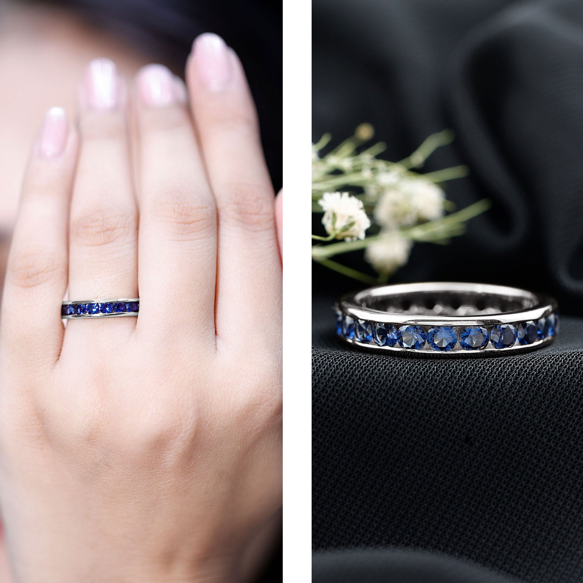 Certified Lab Grown Blue Sapphire Eternity Band Ring in Channel Set AAAA - Rosec Jewels