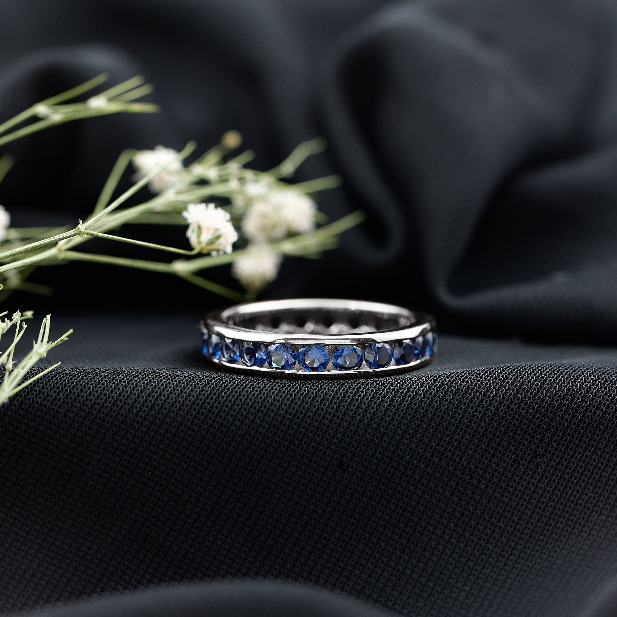 Certified Lab Grown Blue Sapphire Eternity Band Ring in Channel Set AAAA - Rosec Jewels