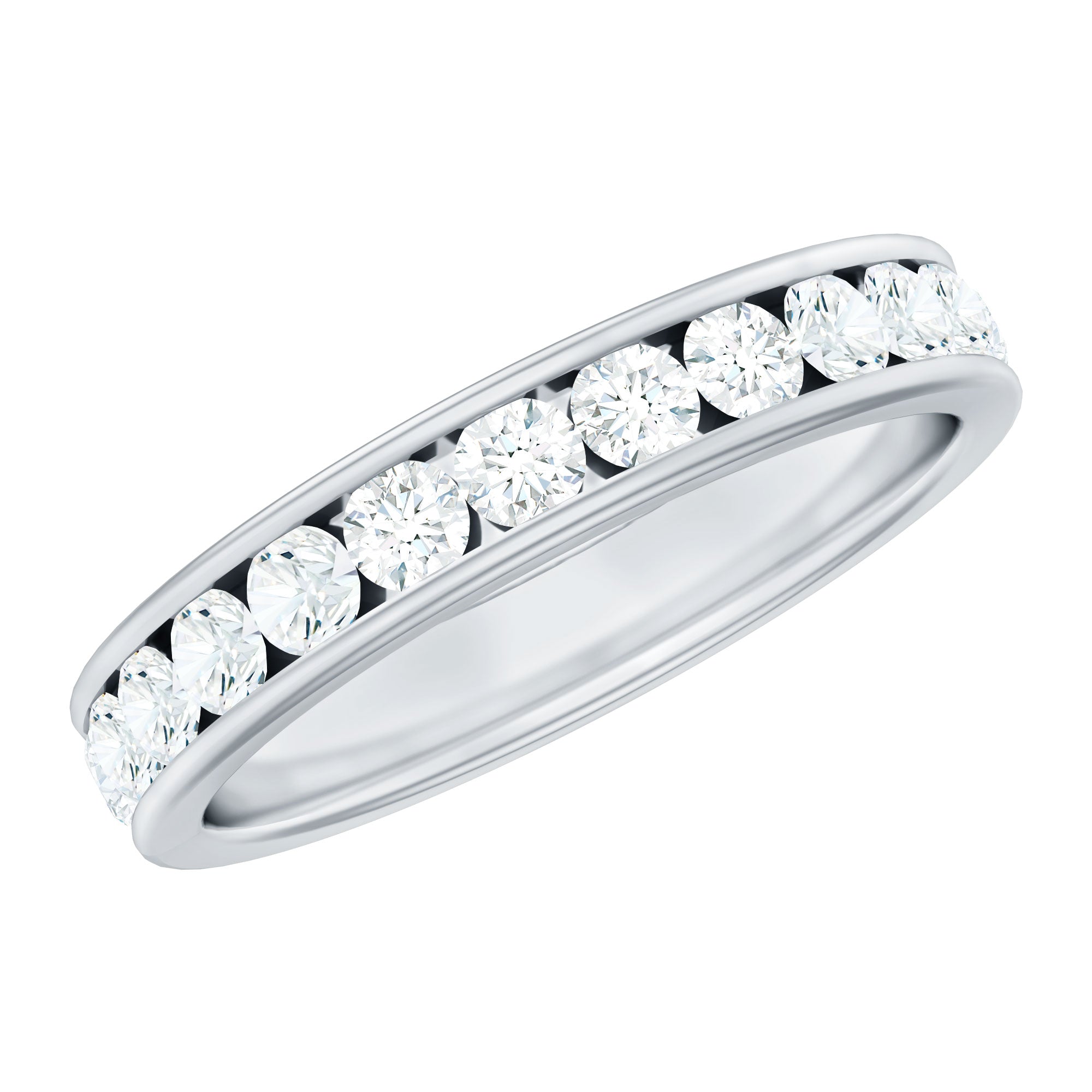 Round Cut Moissanite Channel Set Eternity Ring for Women