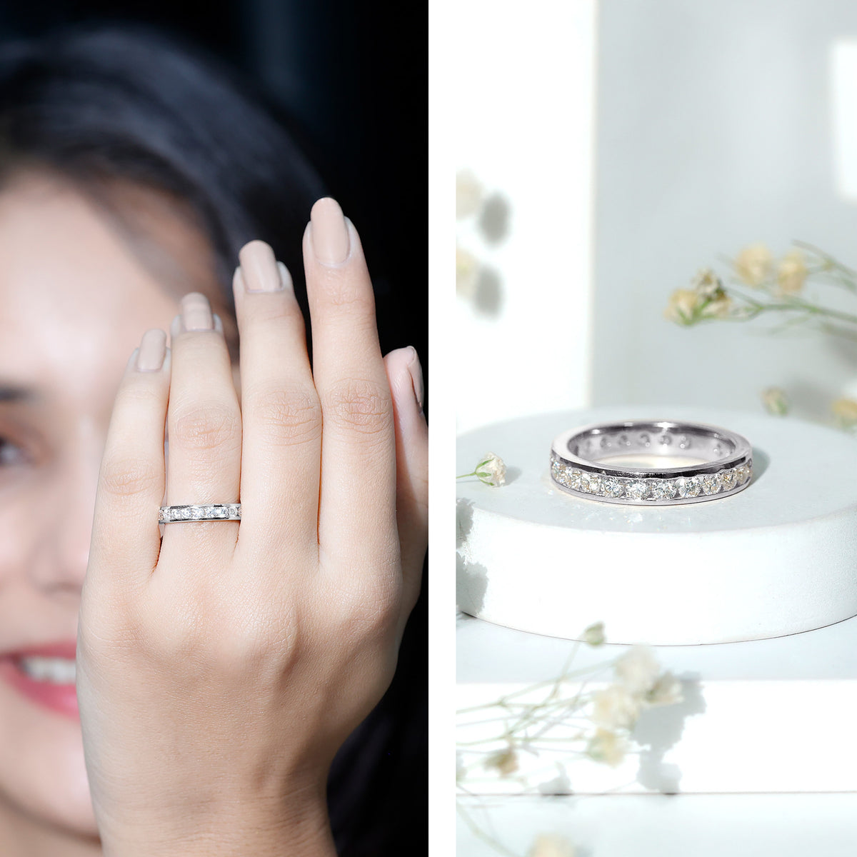 Certified Moissanite Channel Set Eternity Ring for Anniversary D-VS1 - Rosec Jewels