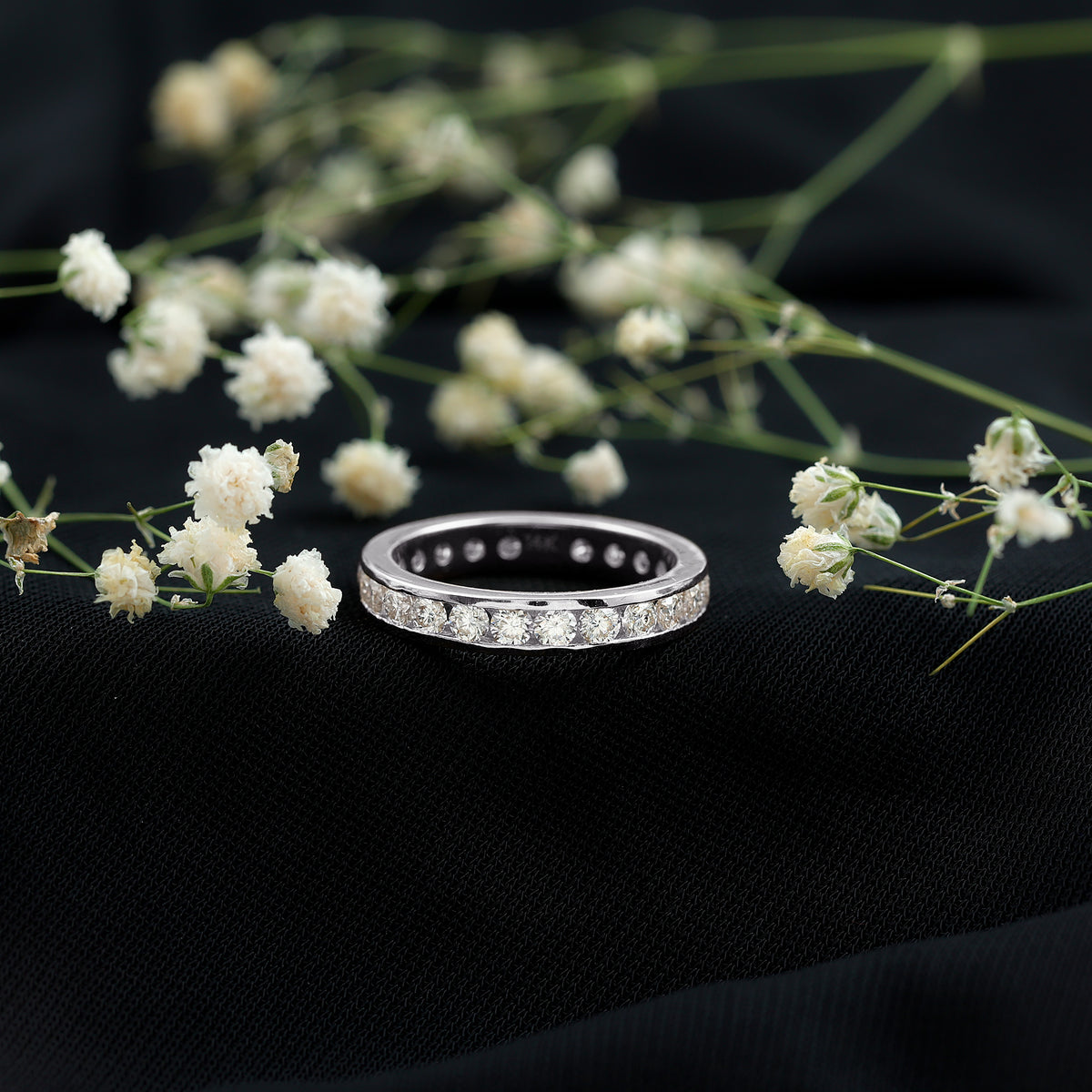 Certified Moissanite Channel Set Eternity Ring for Anniversary D-VS1 - Rosec Jewels