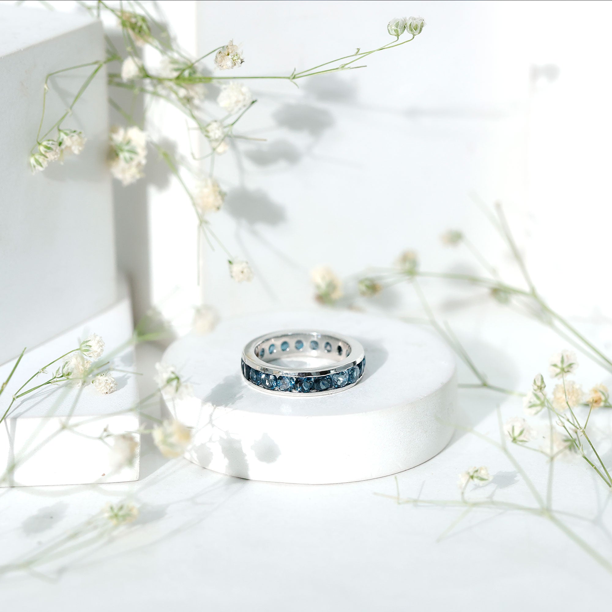 London Blue Topaz Full Eternity Ring in Channel Setting AAA - Rosec Jewels