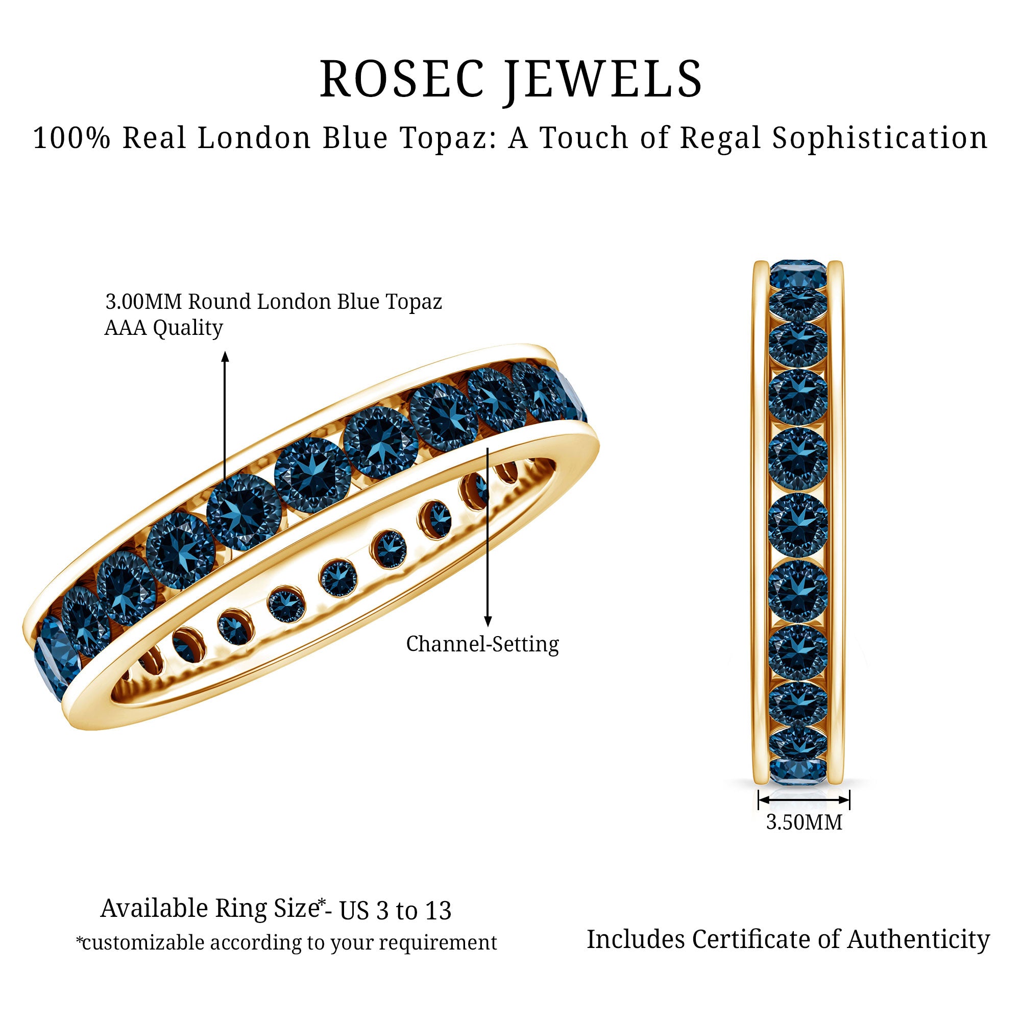 London Blue Topaz Full Eternity Ring in Channel Setting AAA - Rosec Jewels