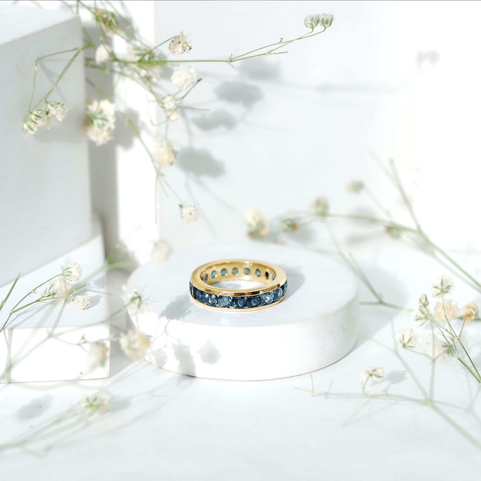 London Blue Topaz Full Eternity Ring in Channel Setting AAA - Rosec Jewels