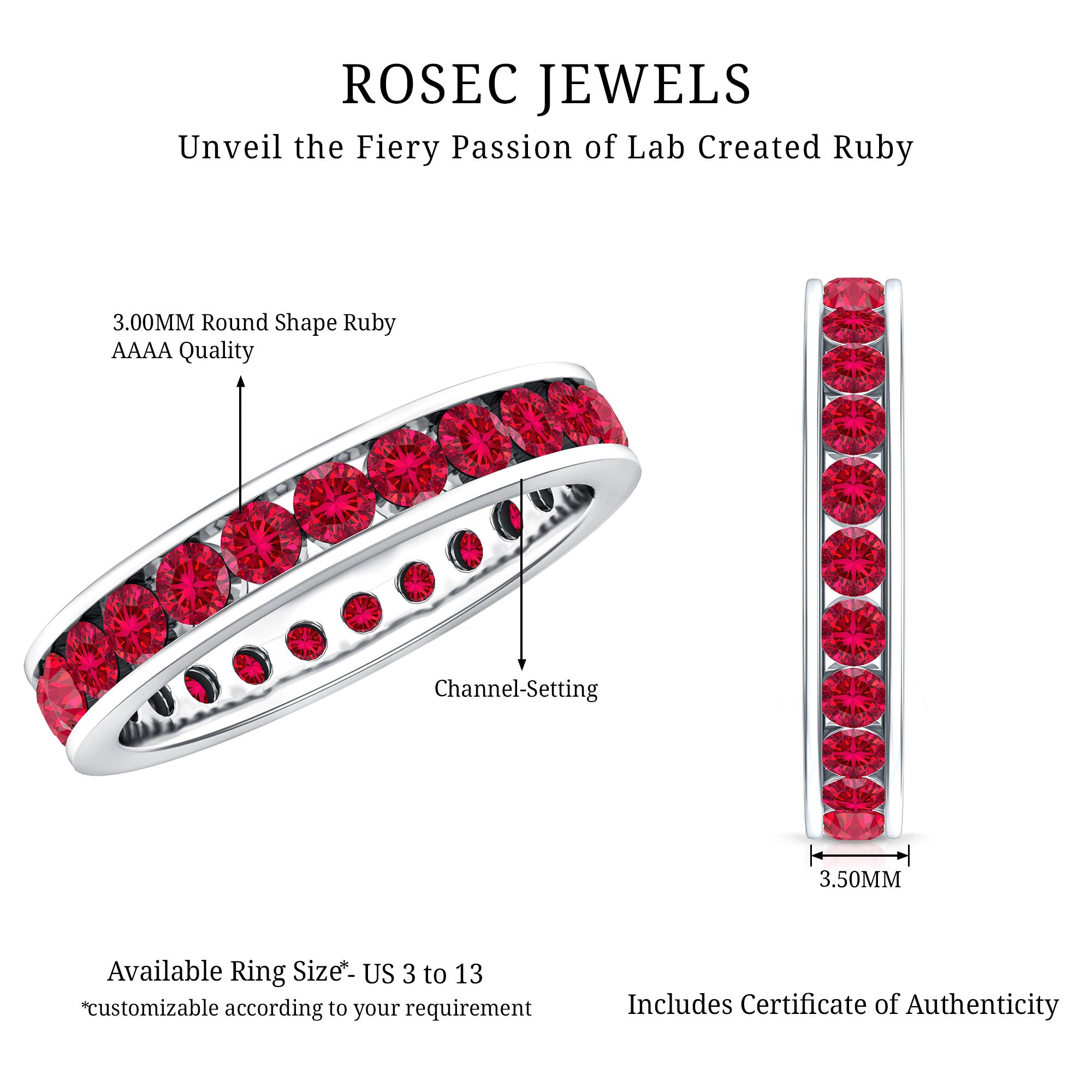 Round Created Ruby Full Eternity Ring in Channel Setting AAAA - Rosec Jewels