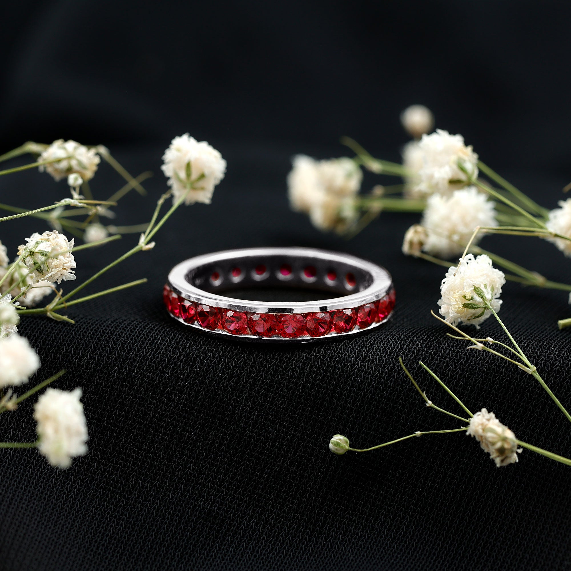 Round Created Ruby Full Eternity Ring in Channel Setting AAAA - Rosec Jewels