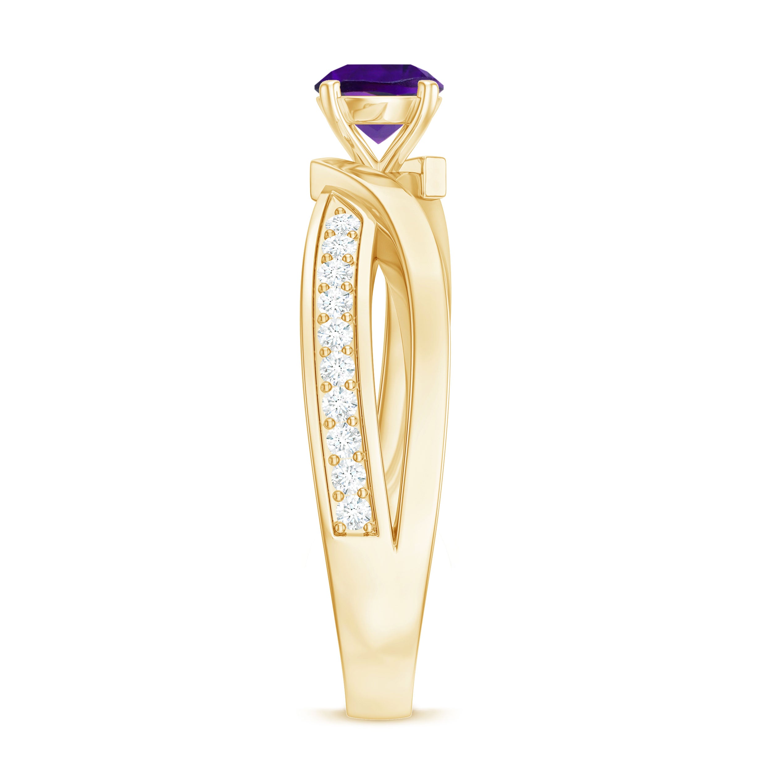 Real Amethyst Engagement Ring with Diamond Infinity Shank AAA - Rosec Jewels