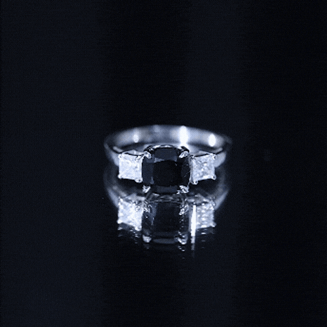Cushion Cut Black Spinel Solitaire Engagement Ring with Moissanite AAA - Rosec Jewels