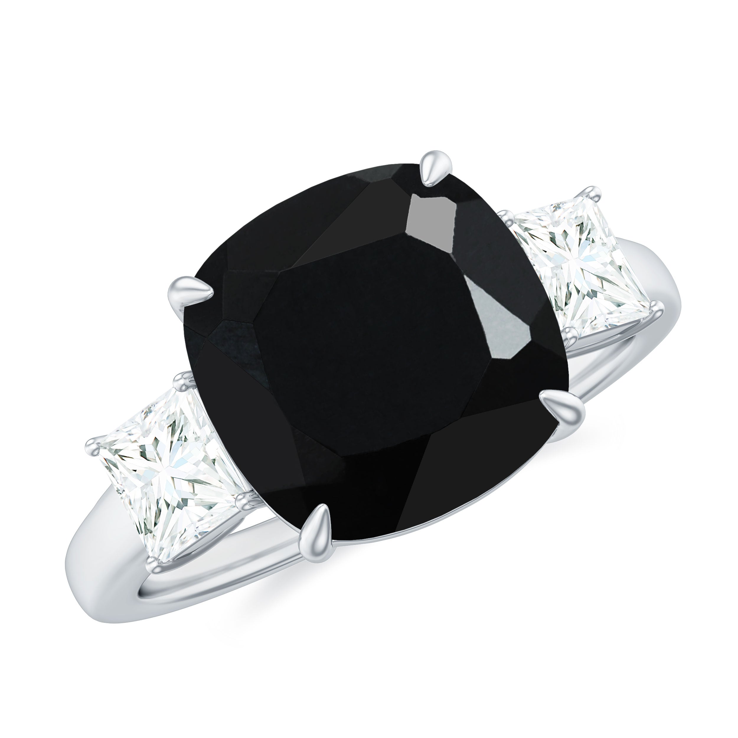 Cushion Cut Black Spinel Solitaire Engagement Ring with Moissanite AAA - Rosec Jewels