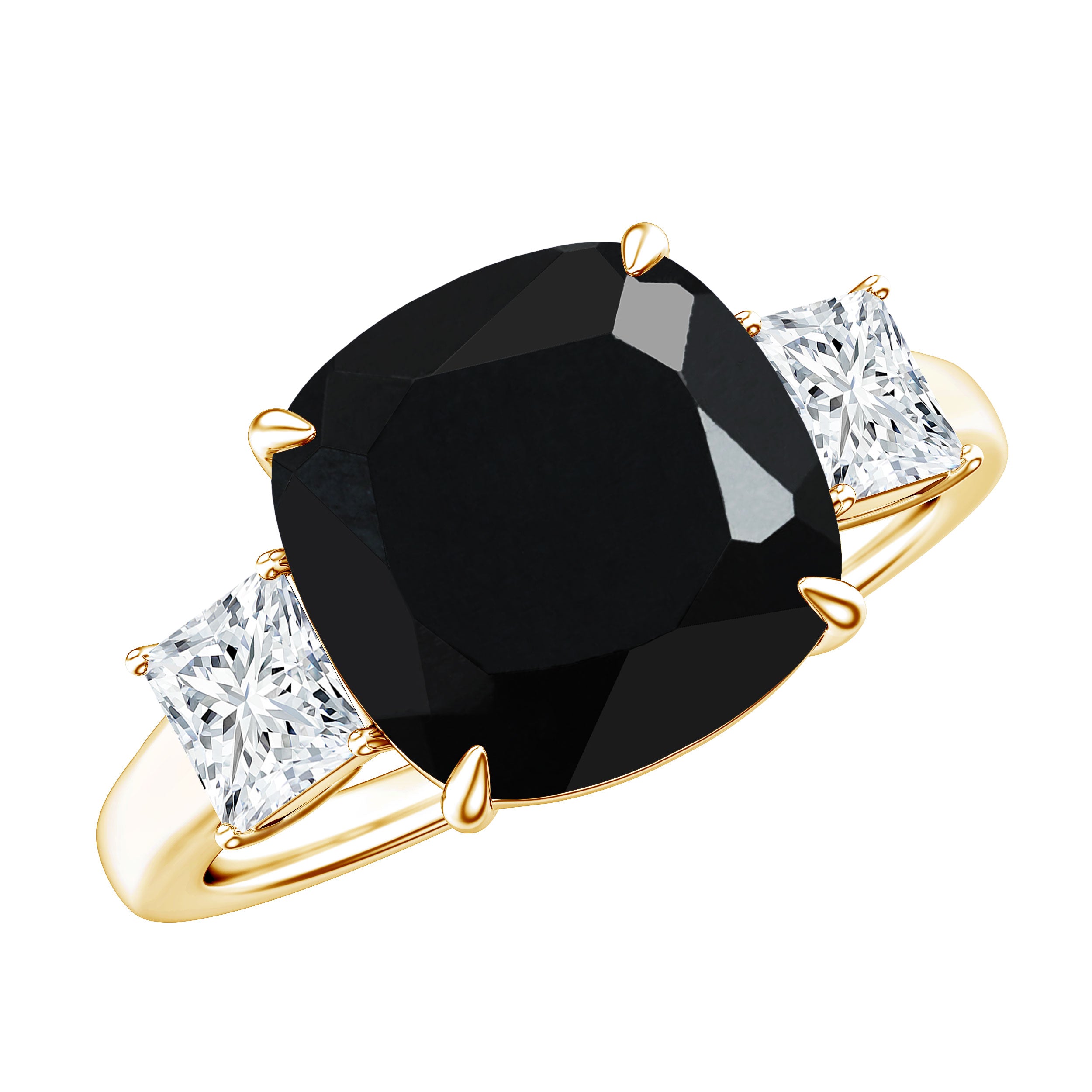 Cushion Cut Black Spinel Solitaire Engagement Ring with Moissanite AAA - Rosec Jewels