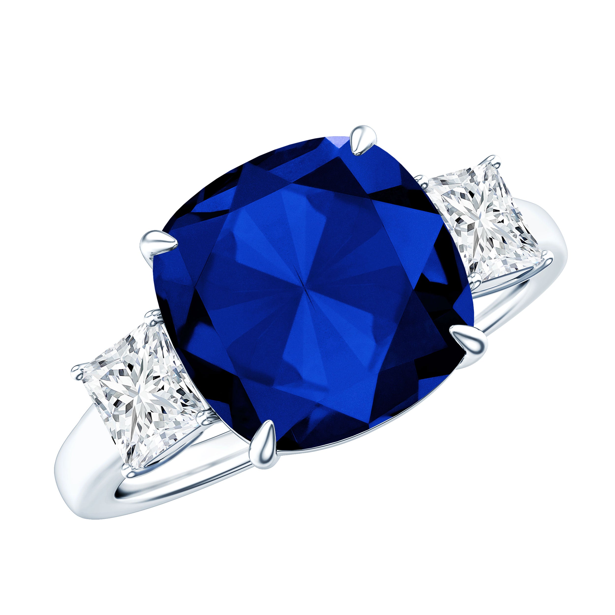 Certified 5.98 Carat Lab Grown Blue Sapphire Big Engagement Ring with Moissanite