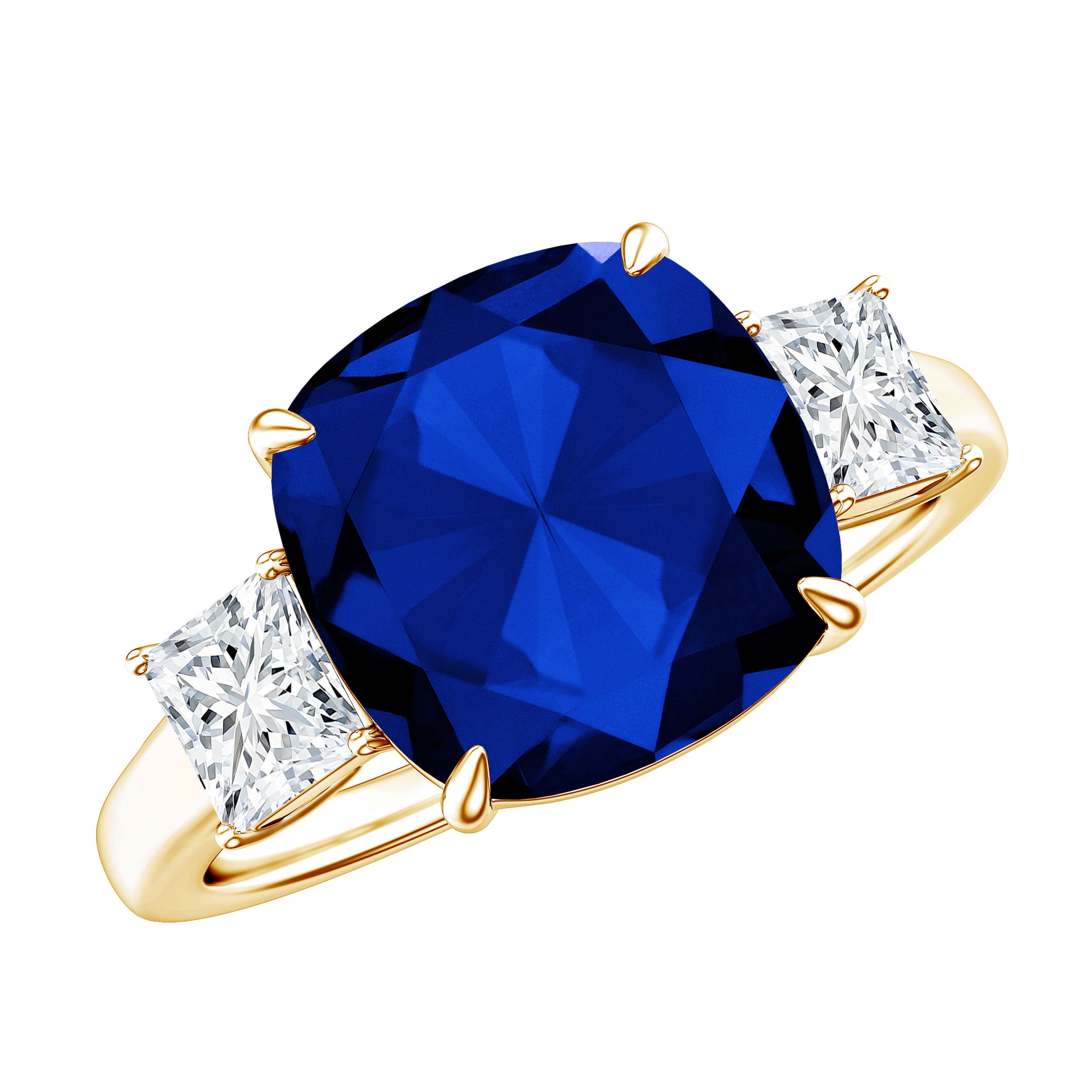 Certified 5.98 Carat Lab Grown Blue Sapphire Big Engagement Ring with Moissanite AAAA - Rosec Jewels