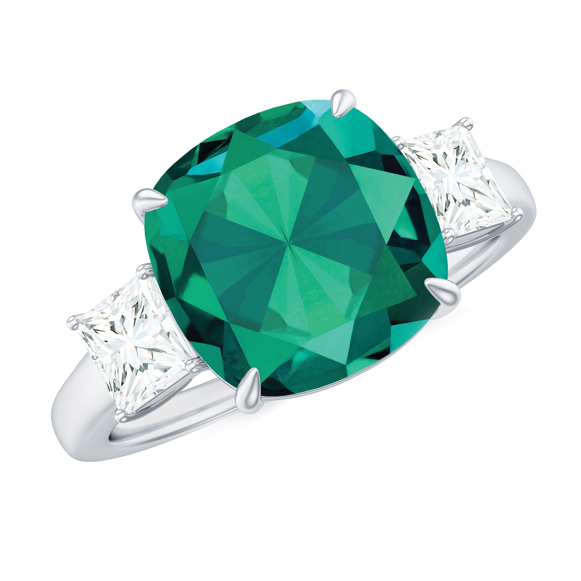 Lab Grown Emerald Cushion Engagement Ring with Moissanite