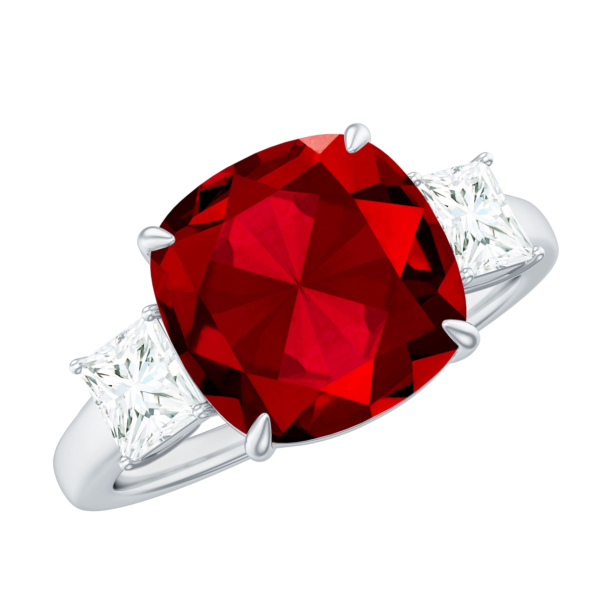 Lab Created Ruby Cushion Engagement Ring with Moissanite
