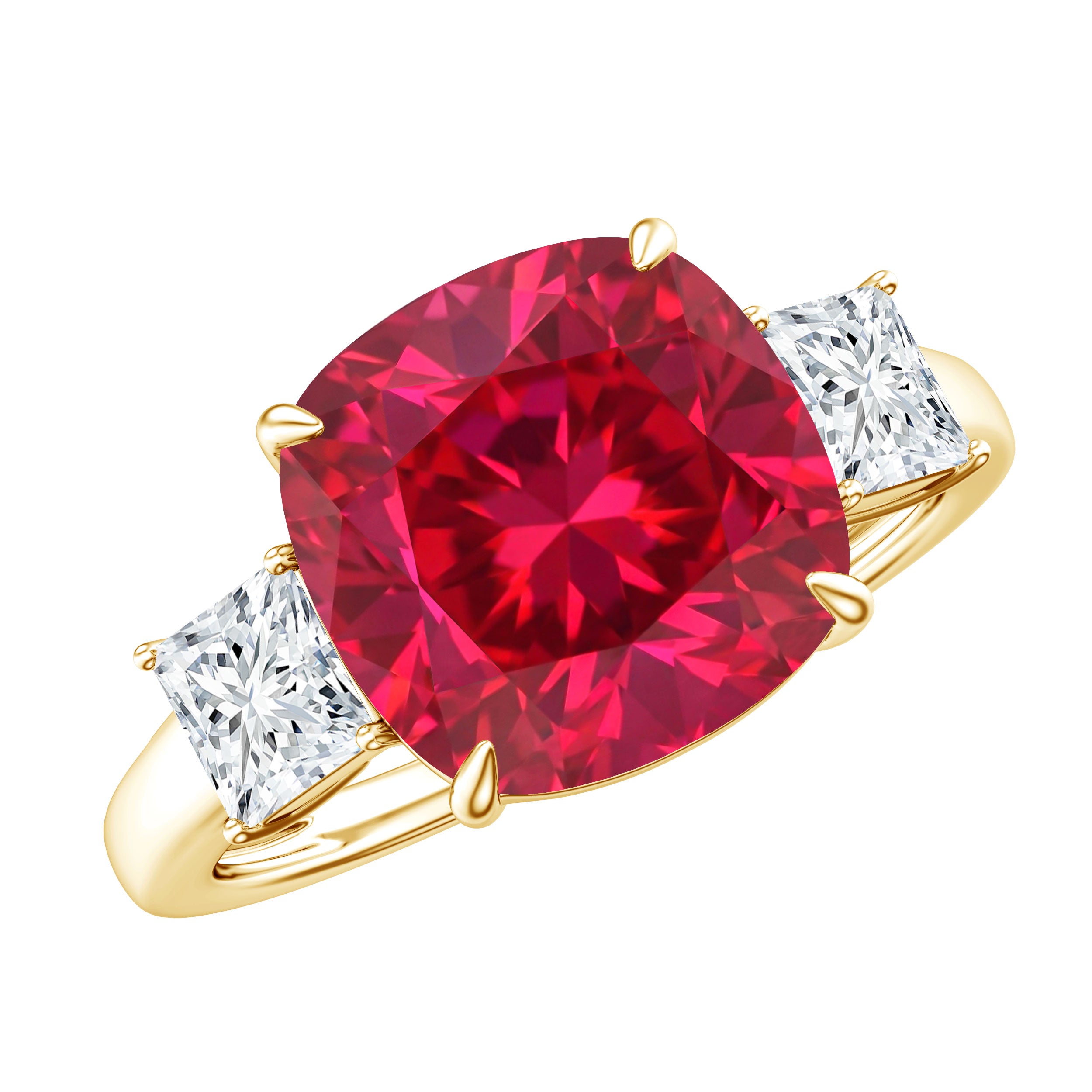 Lab Created Ruby Cushion Engagement Ring with Moissanite AAAA - Rosec Jewels