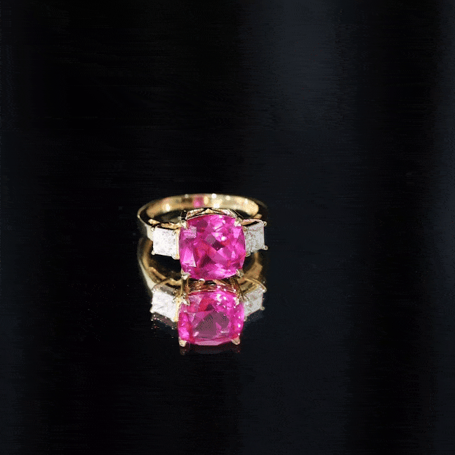Lab Grown Pink Sapphire Past Present Future Engagement Ring AAAA - Rosec Jewels