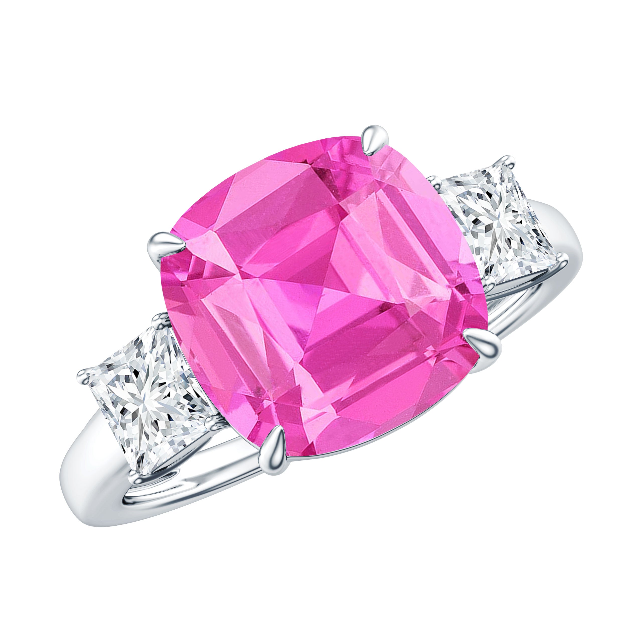 Lab Grown Pink Sapphire Past Present Future Engagement Ring AAAA - Rosec Jewels