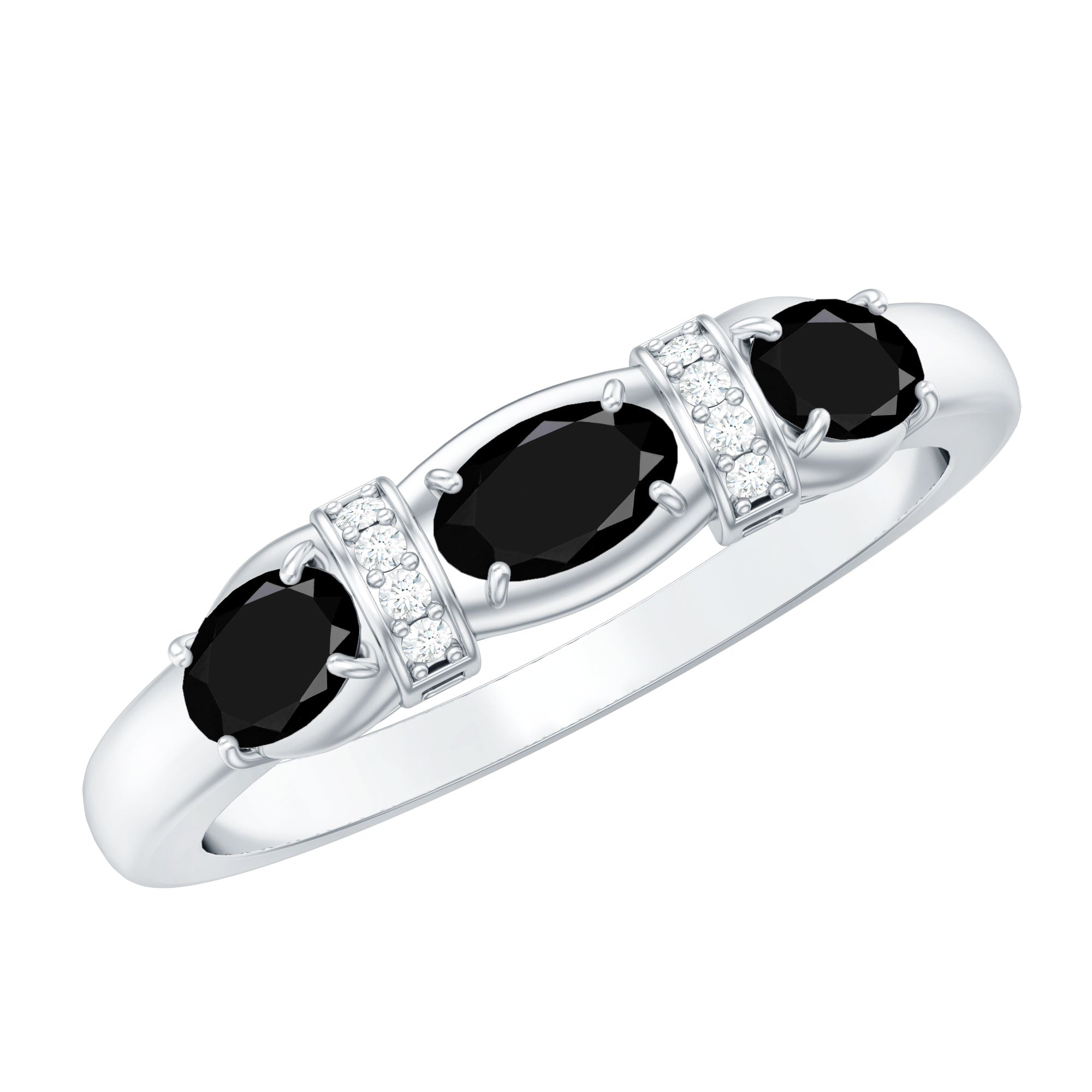 East West Set Black Onyx 3 Stone Anniversary Ring