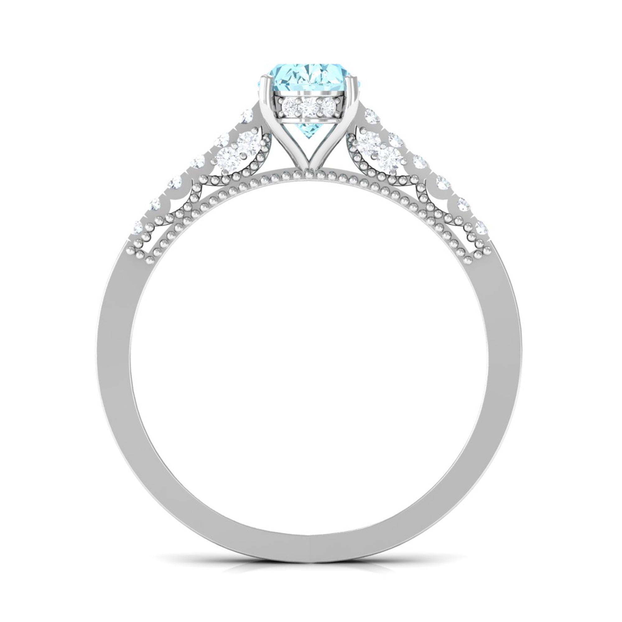 1 Carat Genuine Aquamarine Oval Engagement Ring with Diamond Side Stones AAA - Rosec Jewels