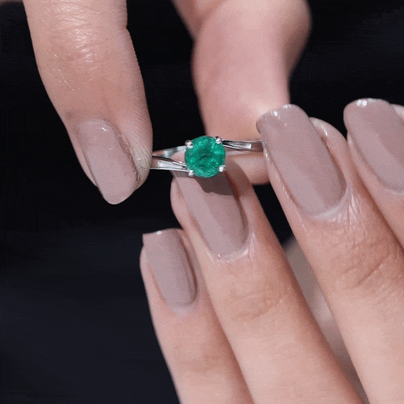 Round Emerald Solitaire Engagement Ring in Bypass Shank AAA - Rosec Jewels