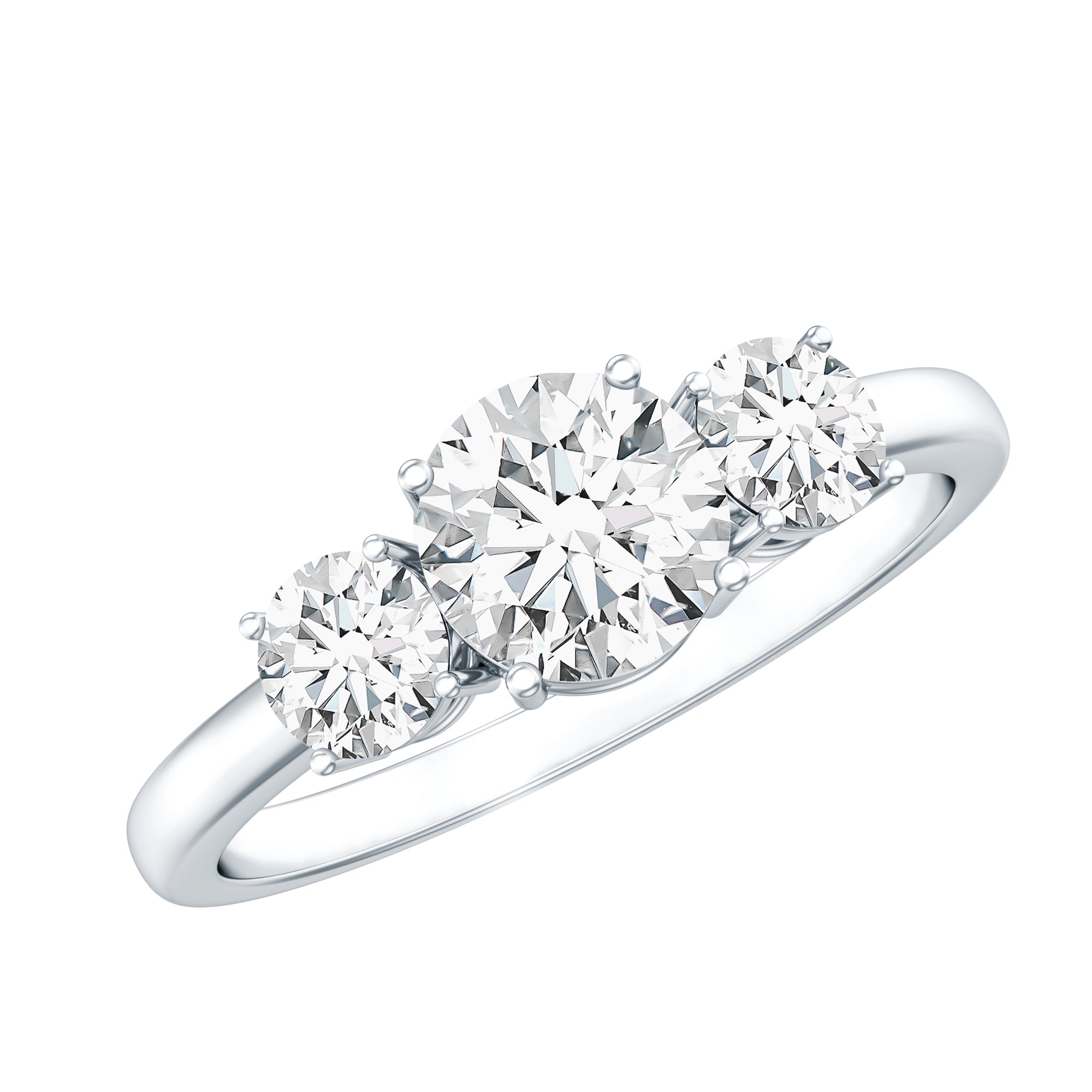 Certified Moissanite Three Stone Engagement Ring For Her D-VS1 - Rosec Jewels