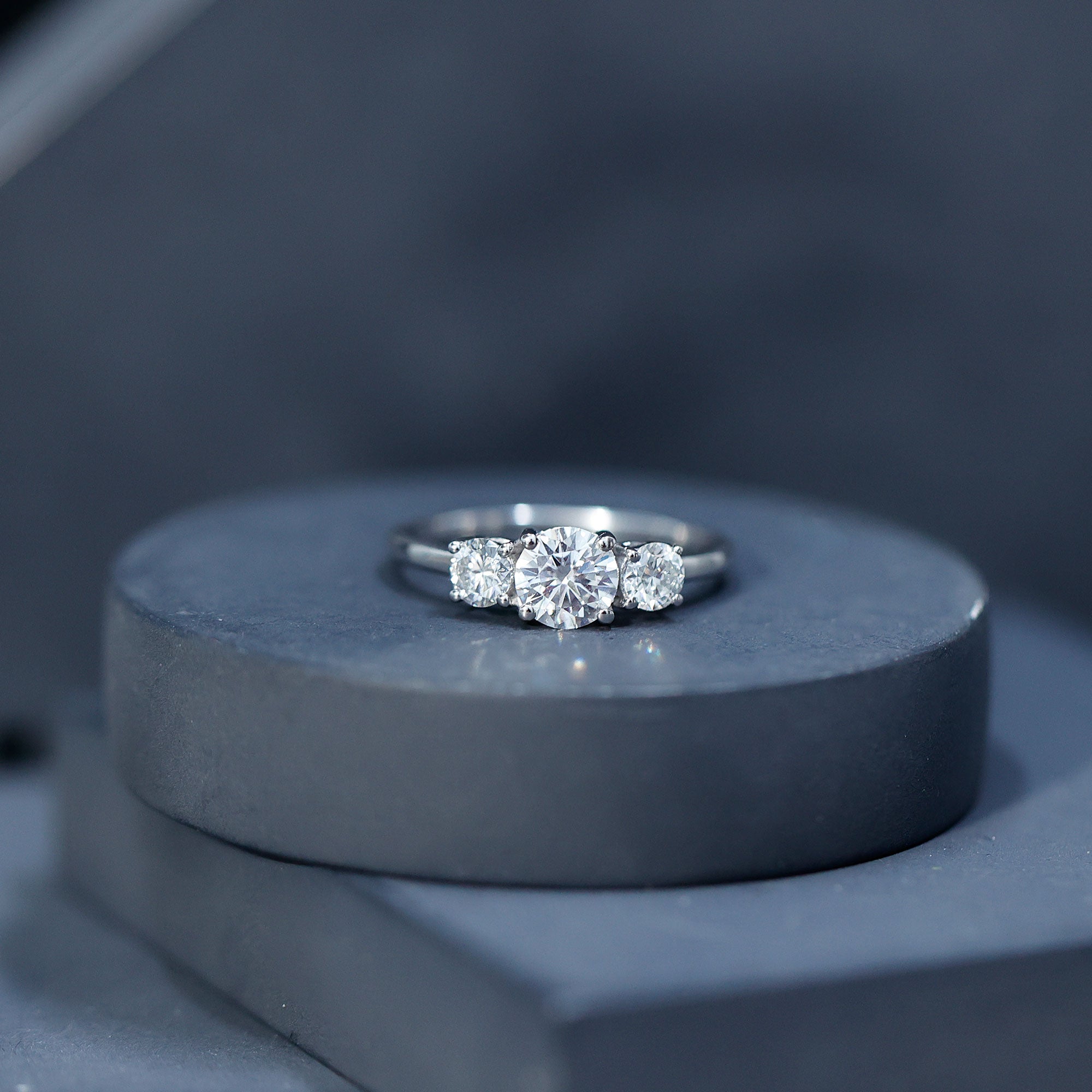Certified Moissanite Three Stone Engagement Ring For Her D-VS1 - Rosec Jewels