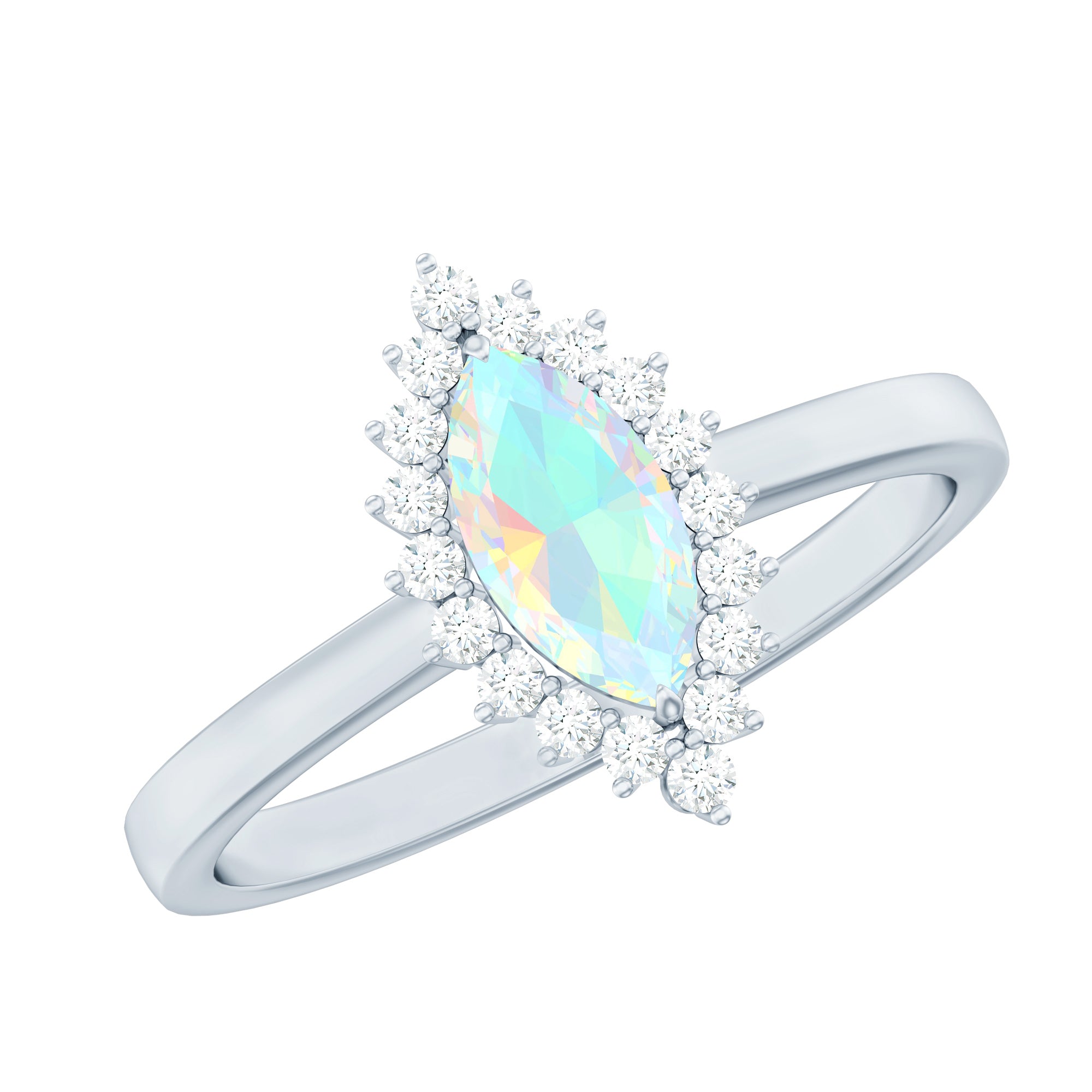 Ethiopian Opal 4x8mm Marquise Cut Engagement Ring with Diamond Halo