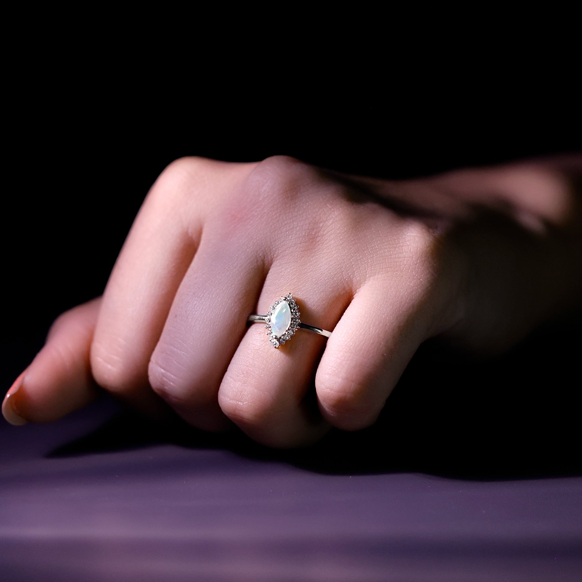 Ethiopian Opal 4x8mm Marquise Cut Engagement Ring with Diamond Halo AAA - Rosec Jewels