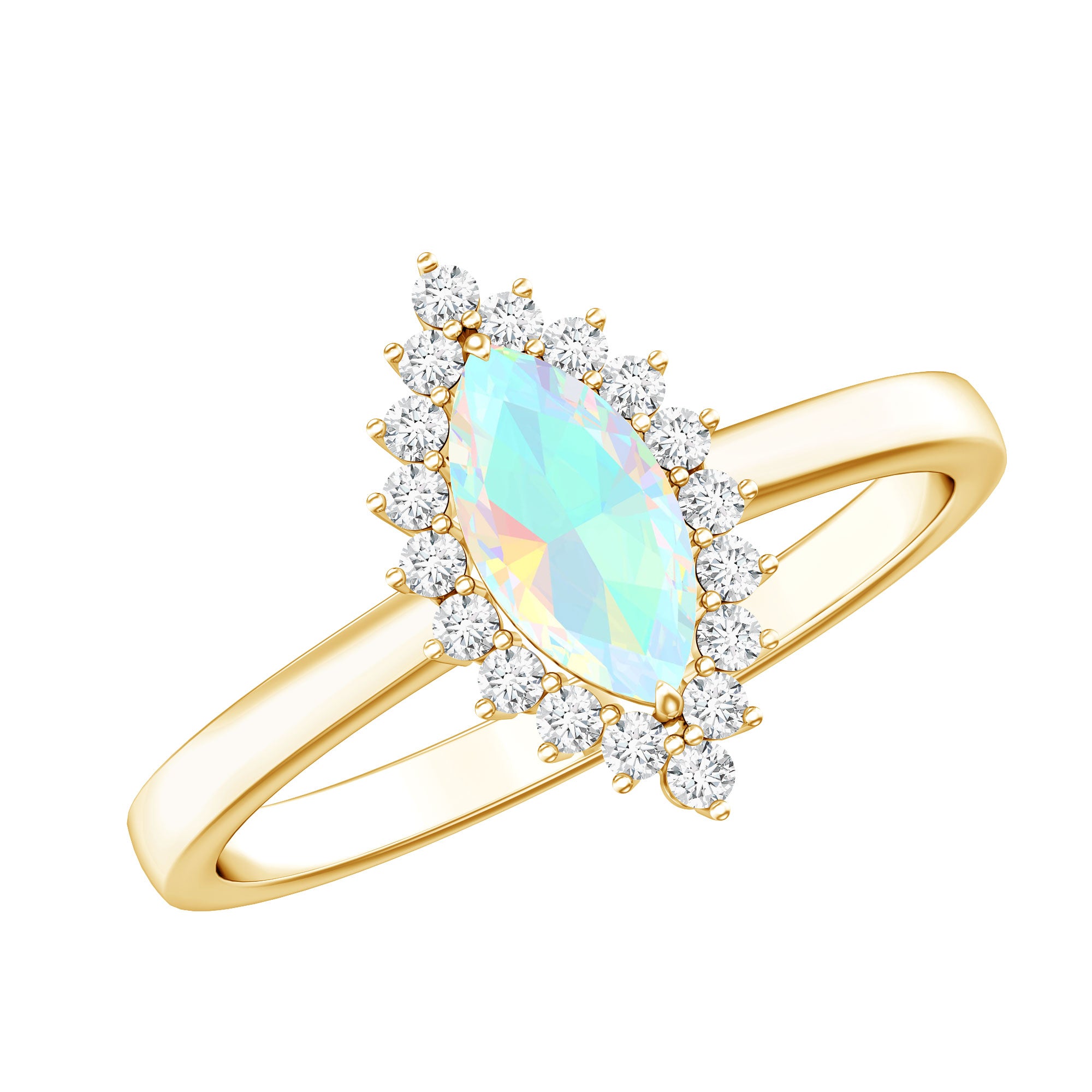 Ethiopian Opal 4x8mm Marquise Cut Engagement Ring with Diamond Halo AAA - Rosec Jewels