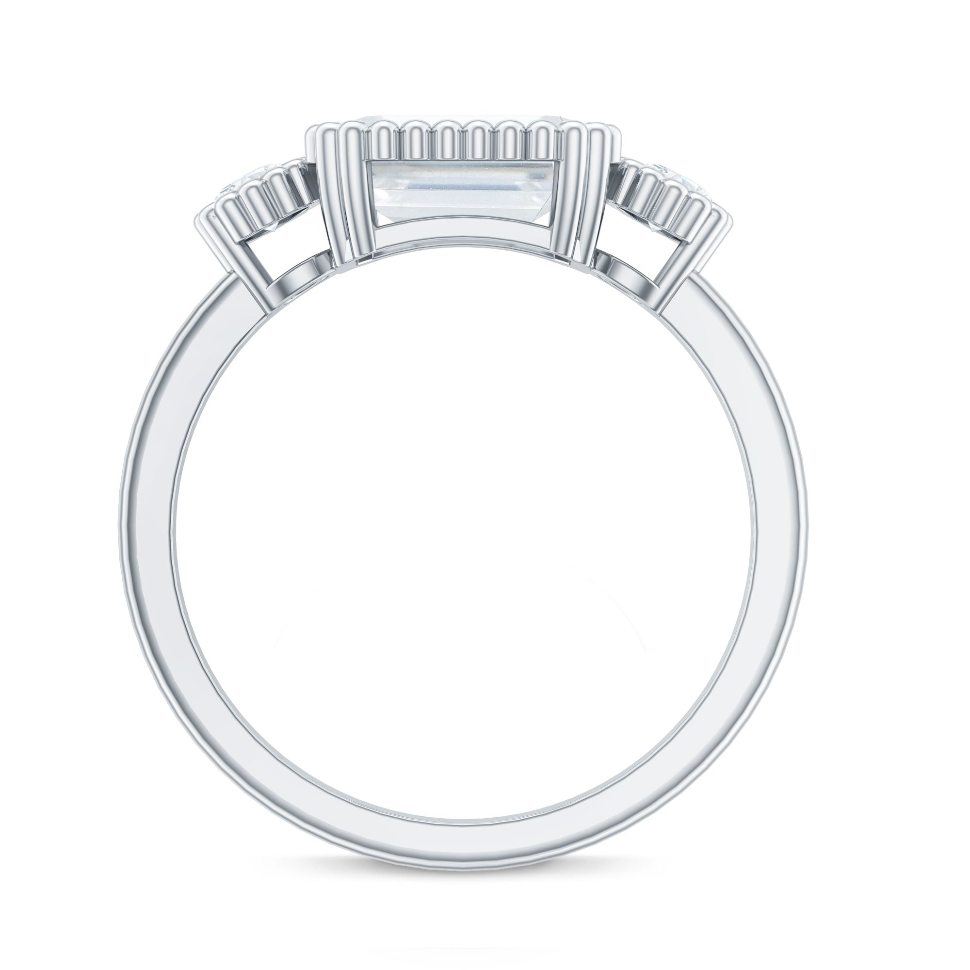 Emerald Cut Moissanite 3 Stone Engagement Ring in East West Style D-VS1 - Rosec Jewels