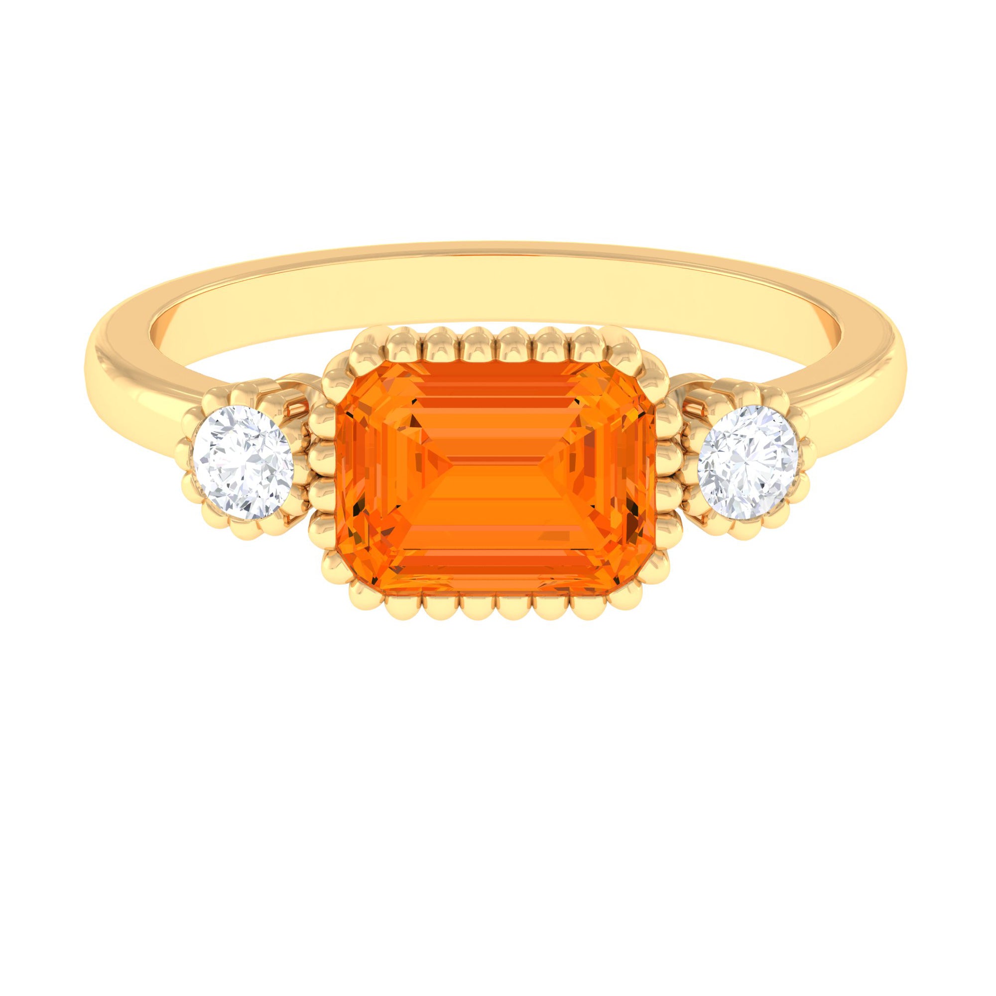 2 CT East West Fire Opal Engagement Ring with Diamond AAA - Rosec Jewels