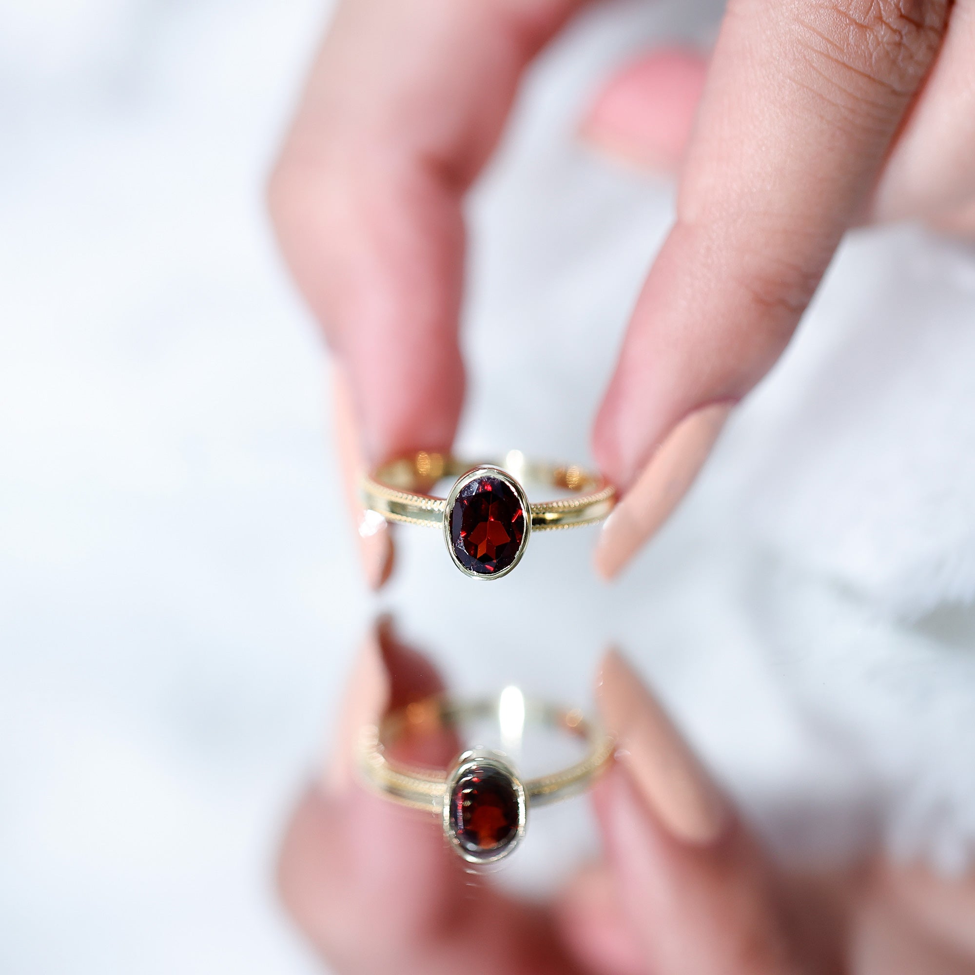 Certified Real Garnet Oval Engagement Ring in Bezel Setting AAA - Rosec Jewels