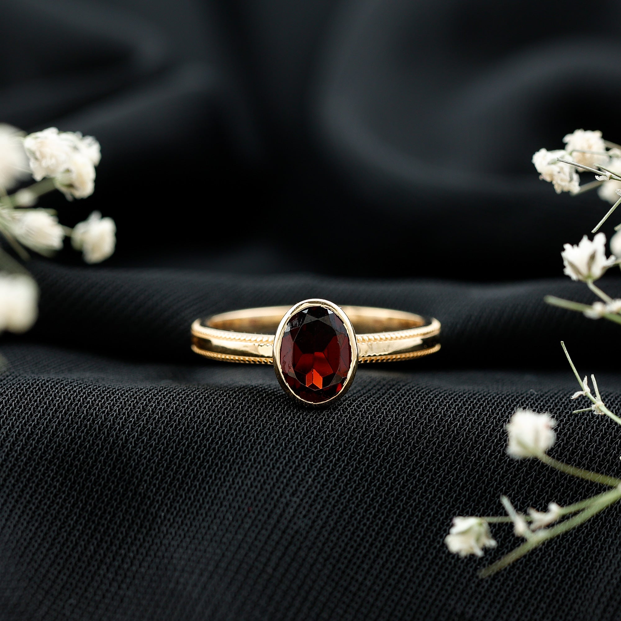 Certified Real Garnet Oval Engagement Ring in Bezel Setting AAA - Rosec Jewels