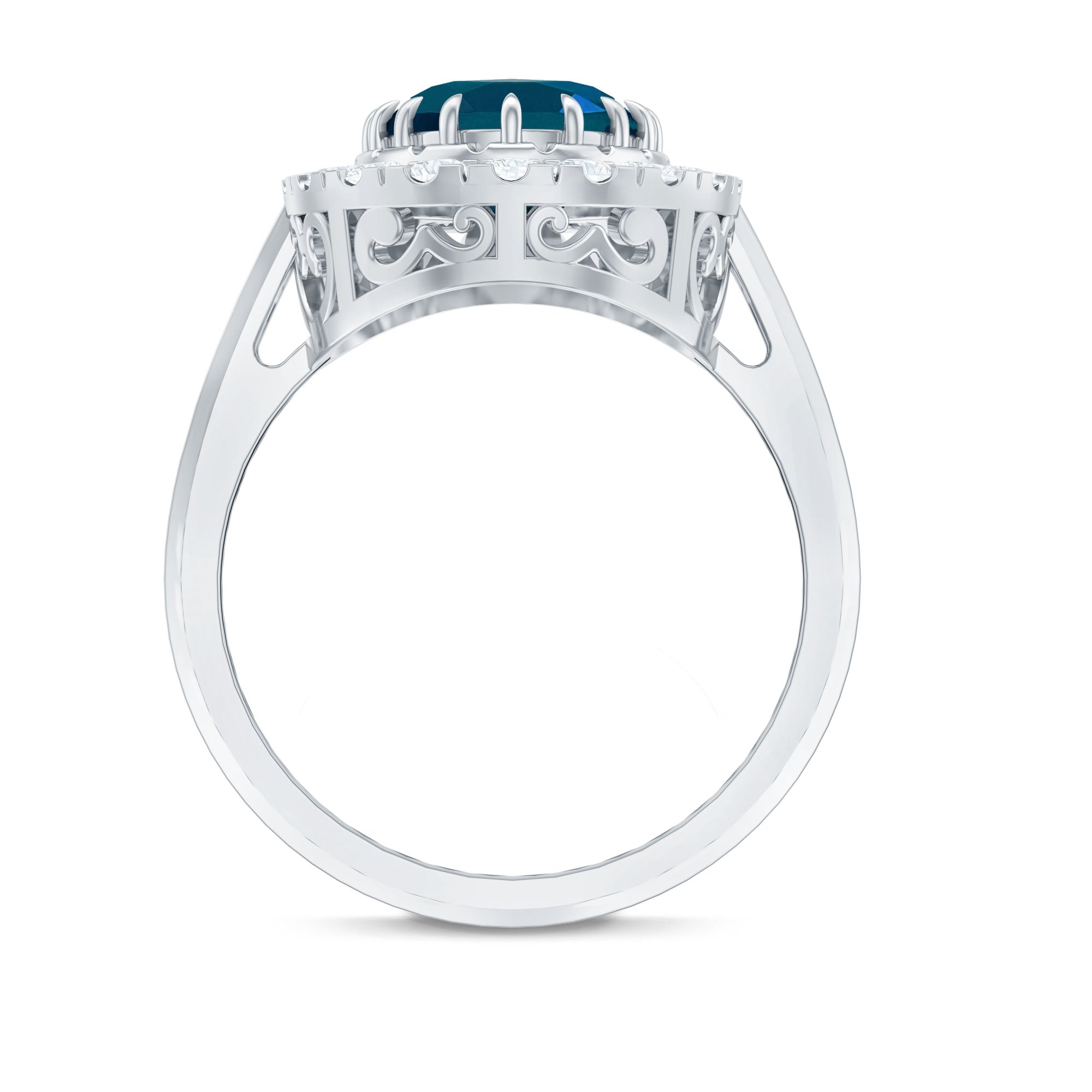 Genuine London Blue Topaz Statement Engagement Ring with Diamond AAA - Rosec Jewels