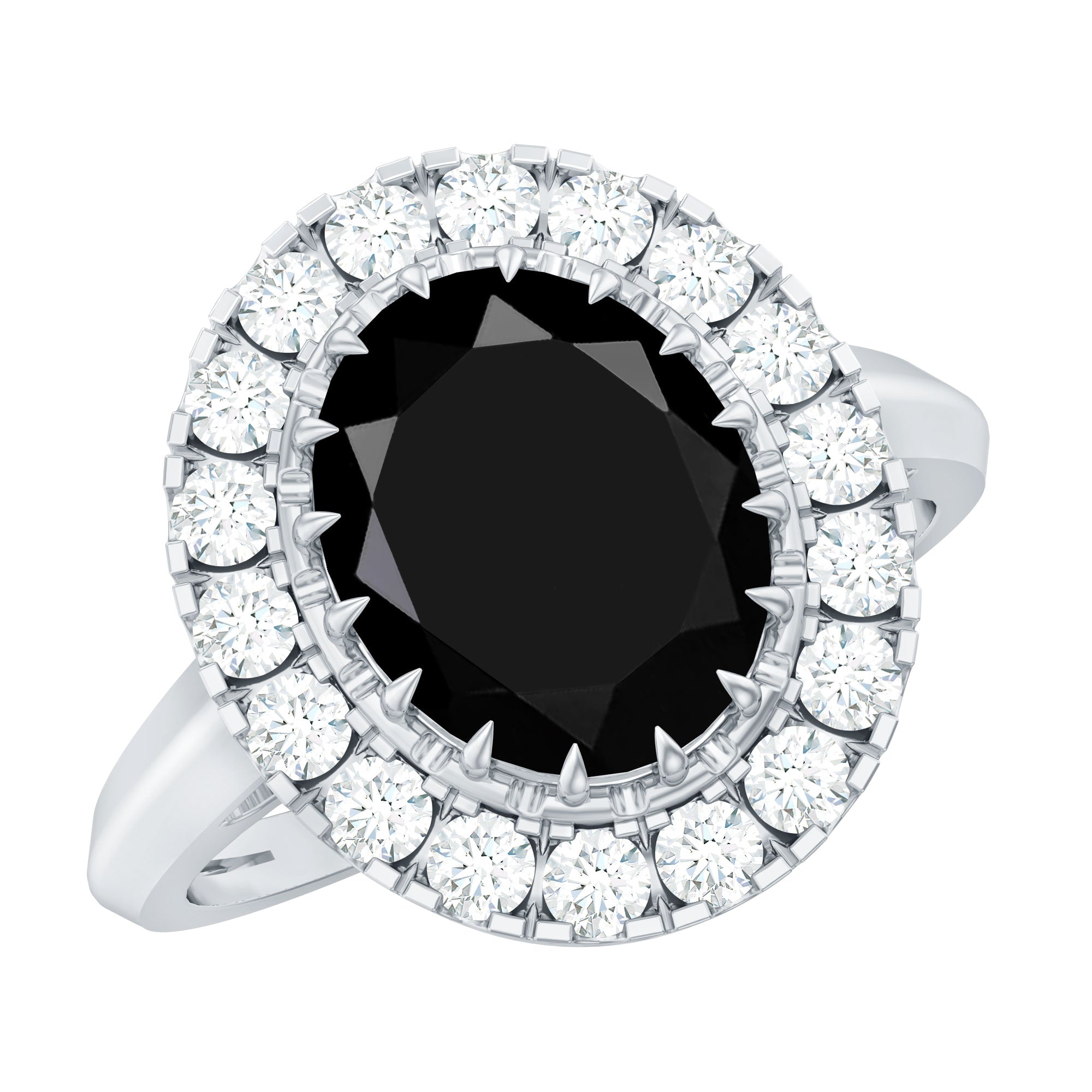 Oval Lab Grown Black Diamond and Moissanite Halo Engagement Ring